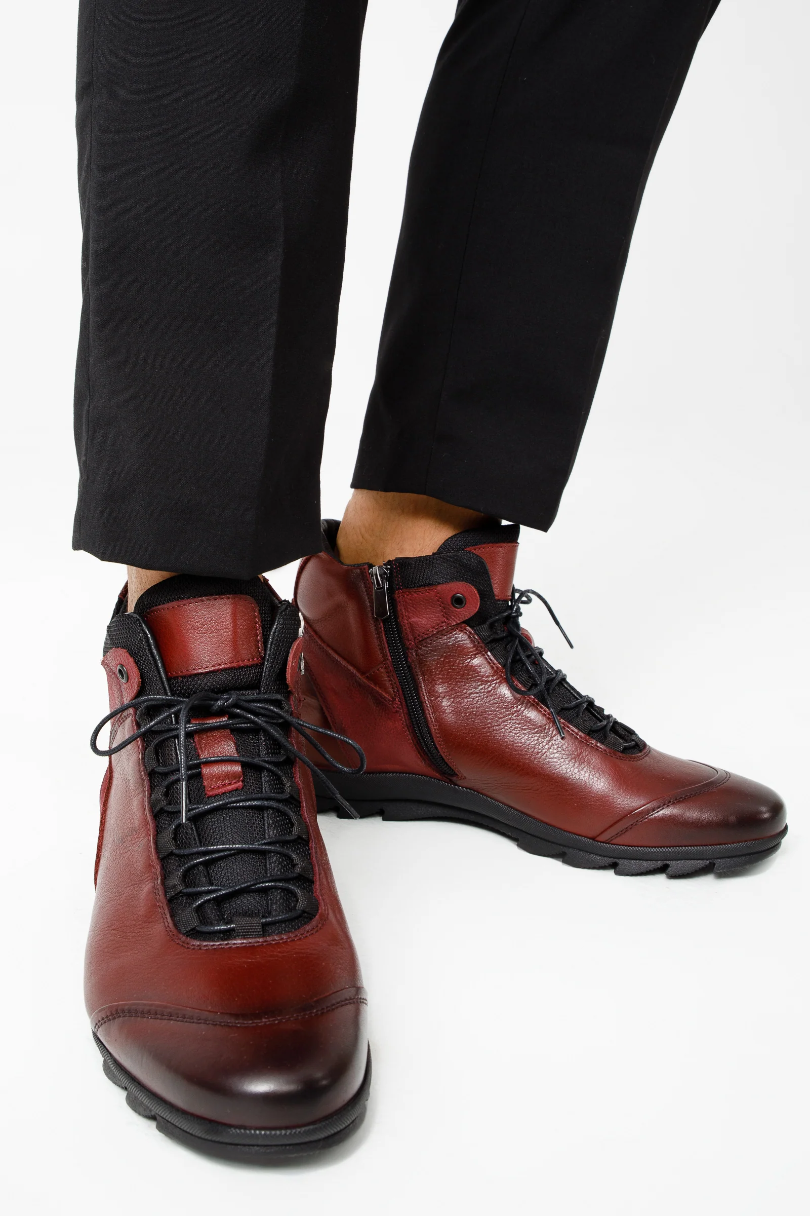 The Houston Leather Burgundy Lace-Up Casual Men Boot with a Zipper - Image 11