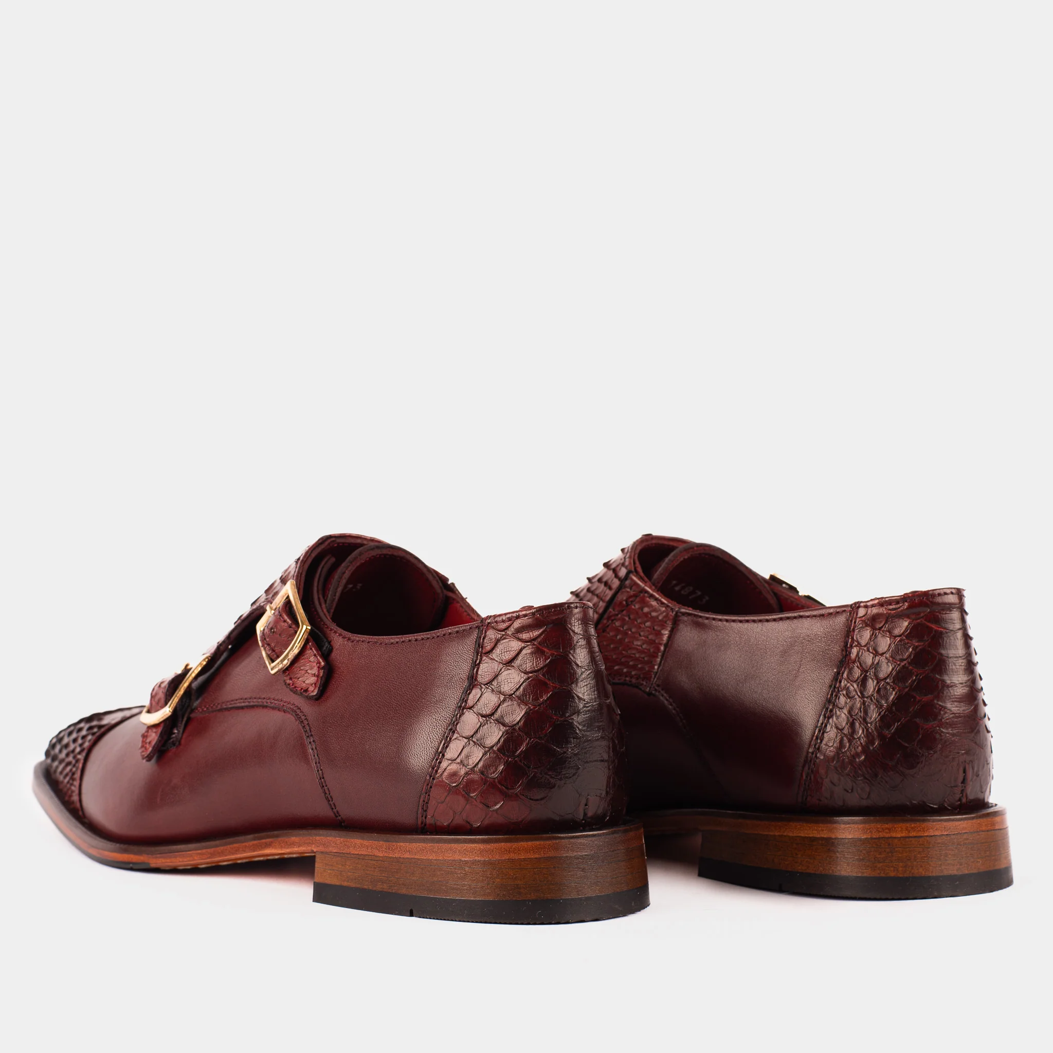 The Bishkek Burgundy Leather Cap Toe Double Monk Strap Men  Shoe - Image 4