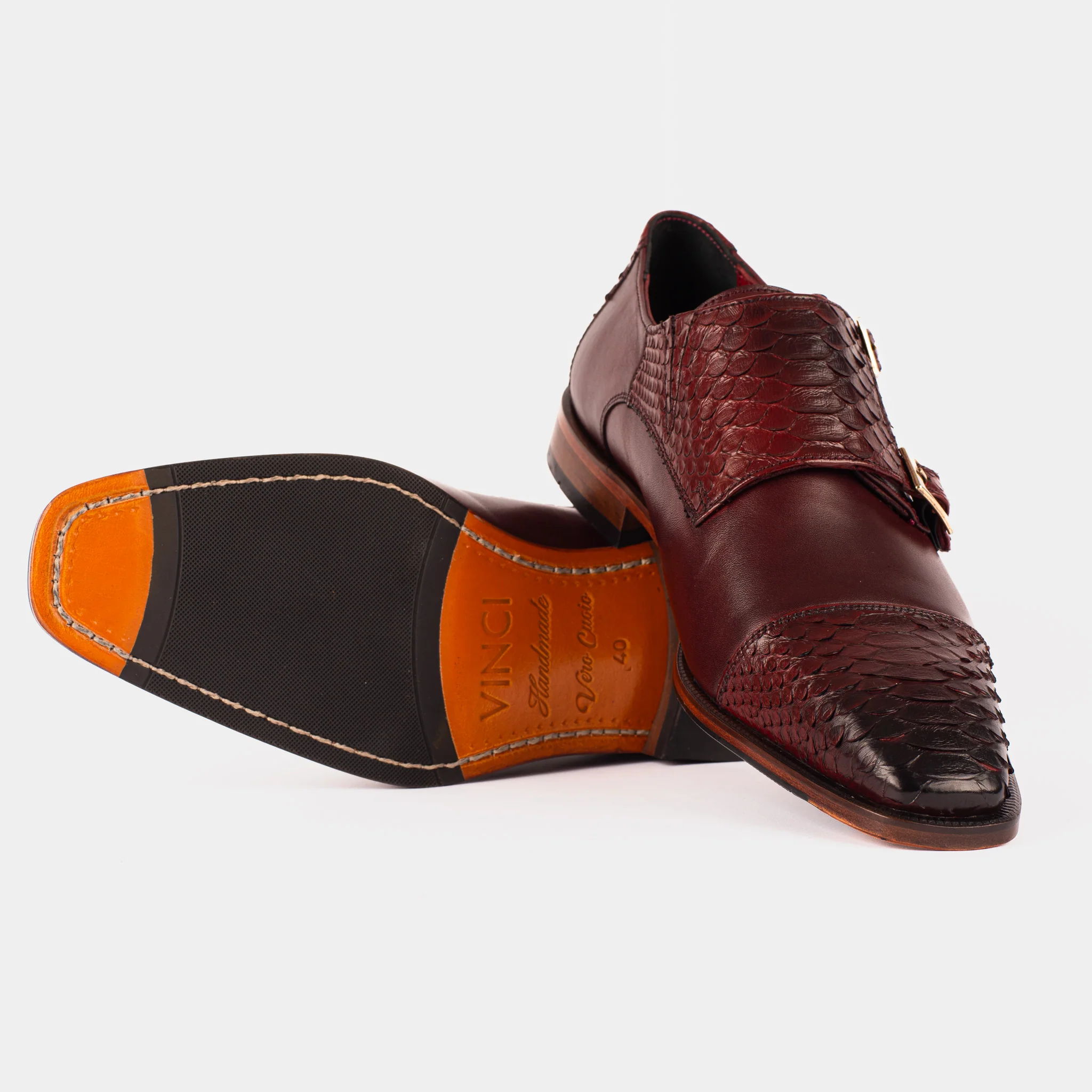 The Bishkek Burgundy Leather Cap Toe Double Monk Strap Men  Shoe - Image 7