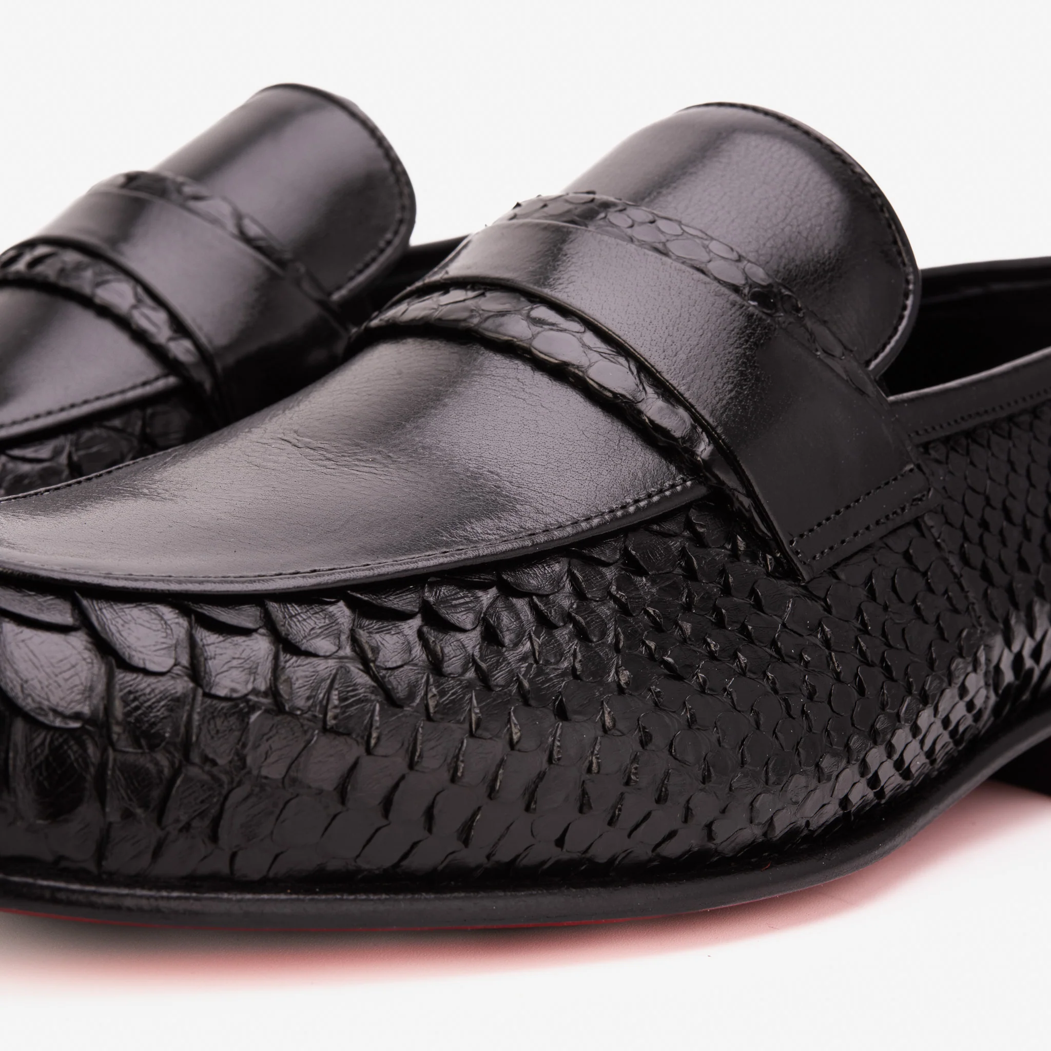 The Aurelio Black Python & Baby Buffalo Leather Penny Loafer - Image 3