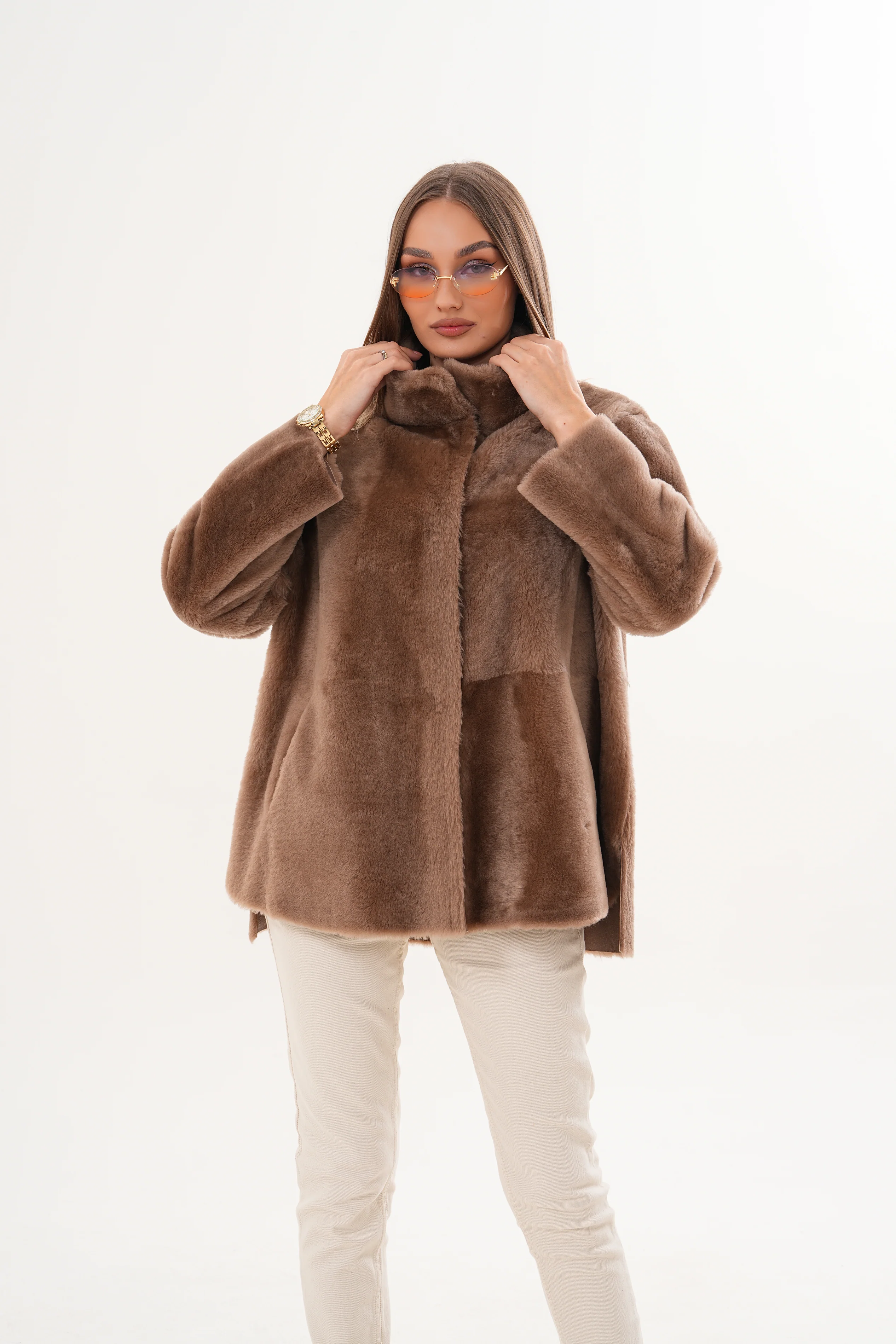 The Belluna Camel Reversible Shearling Women Jacket - Image 10