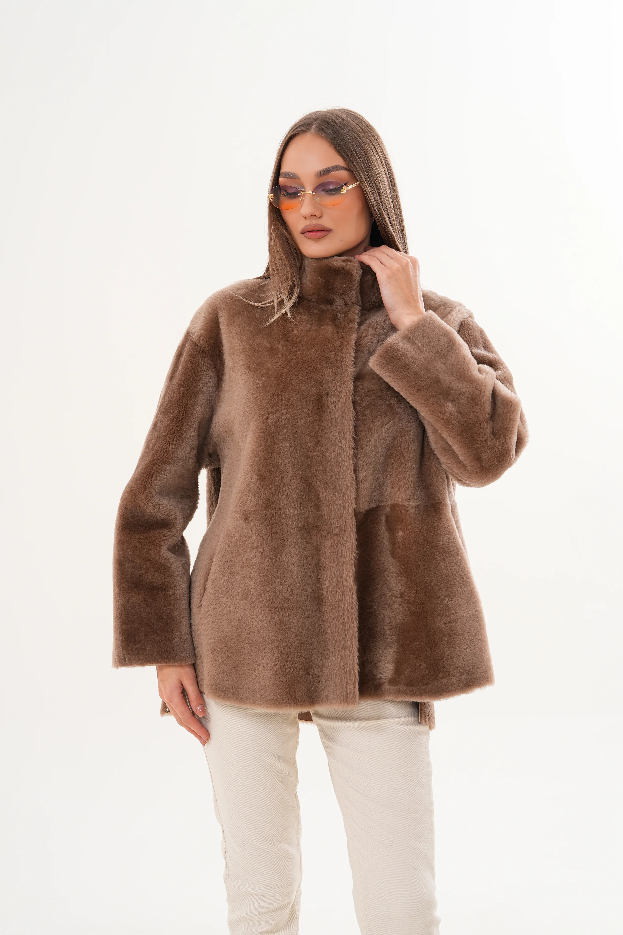 The Belluna Camel Reversible Shearling Women Jacket - Image 14