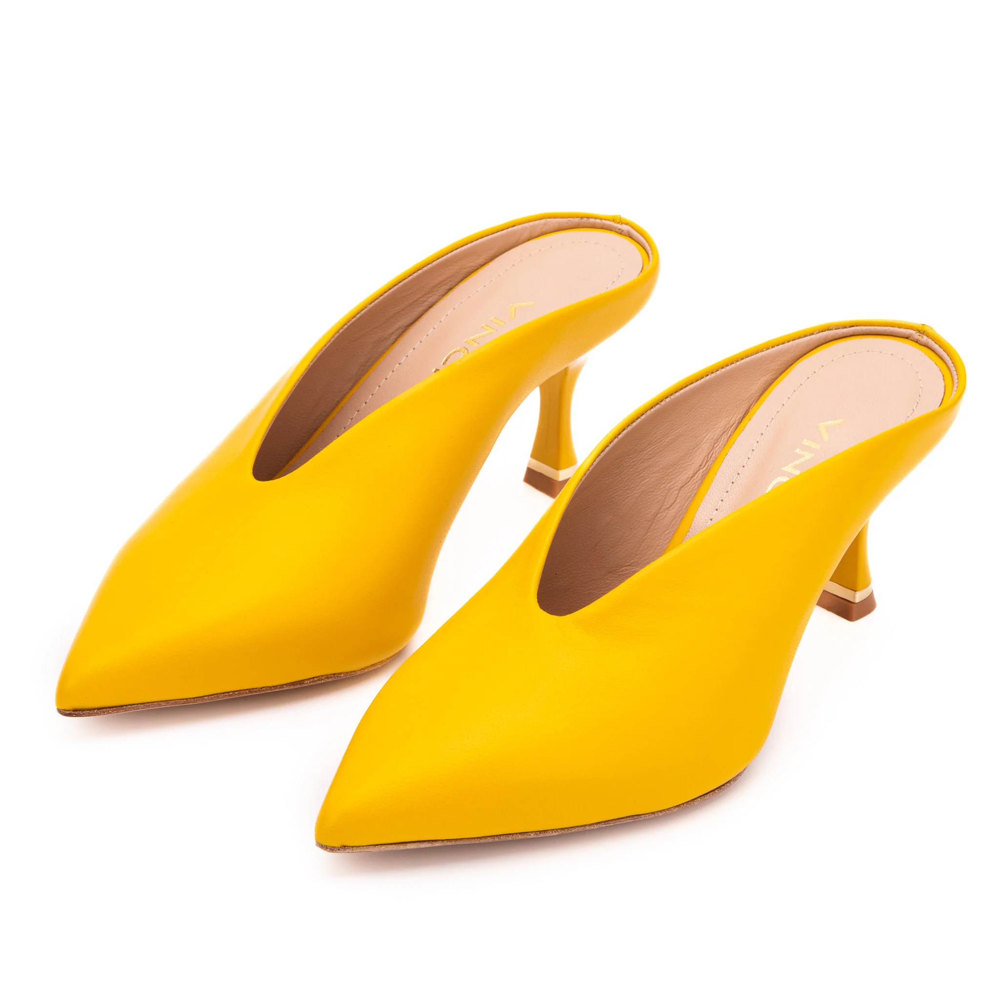 The Solara Yellow Leather Women Mule Heel - Image 5