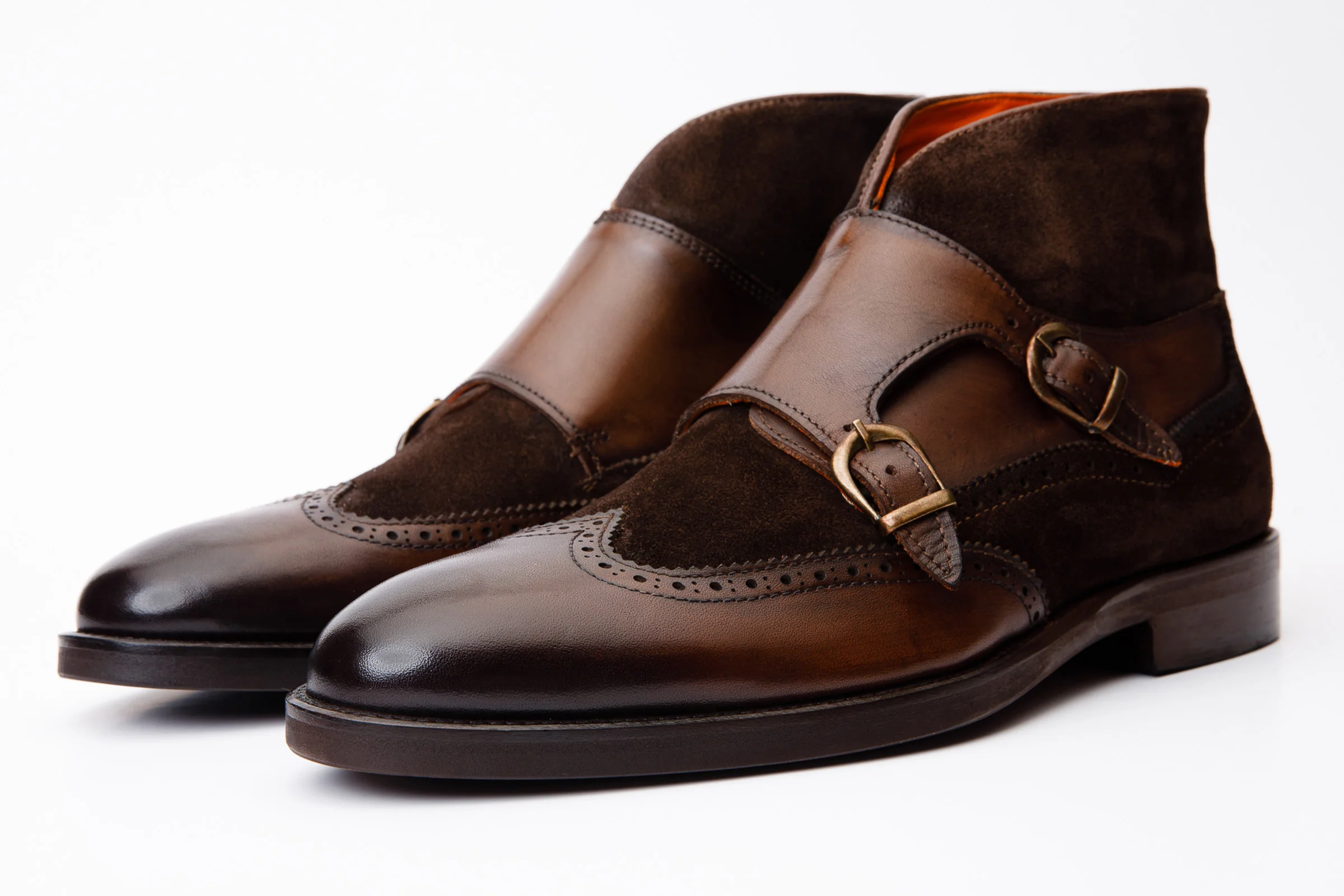 The Albus Brown Leather & Suede Double Strap Monk Brogue Men Boot - Image 2
