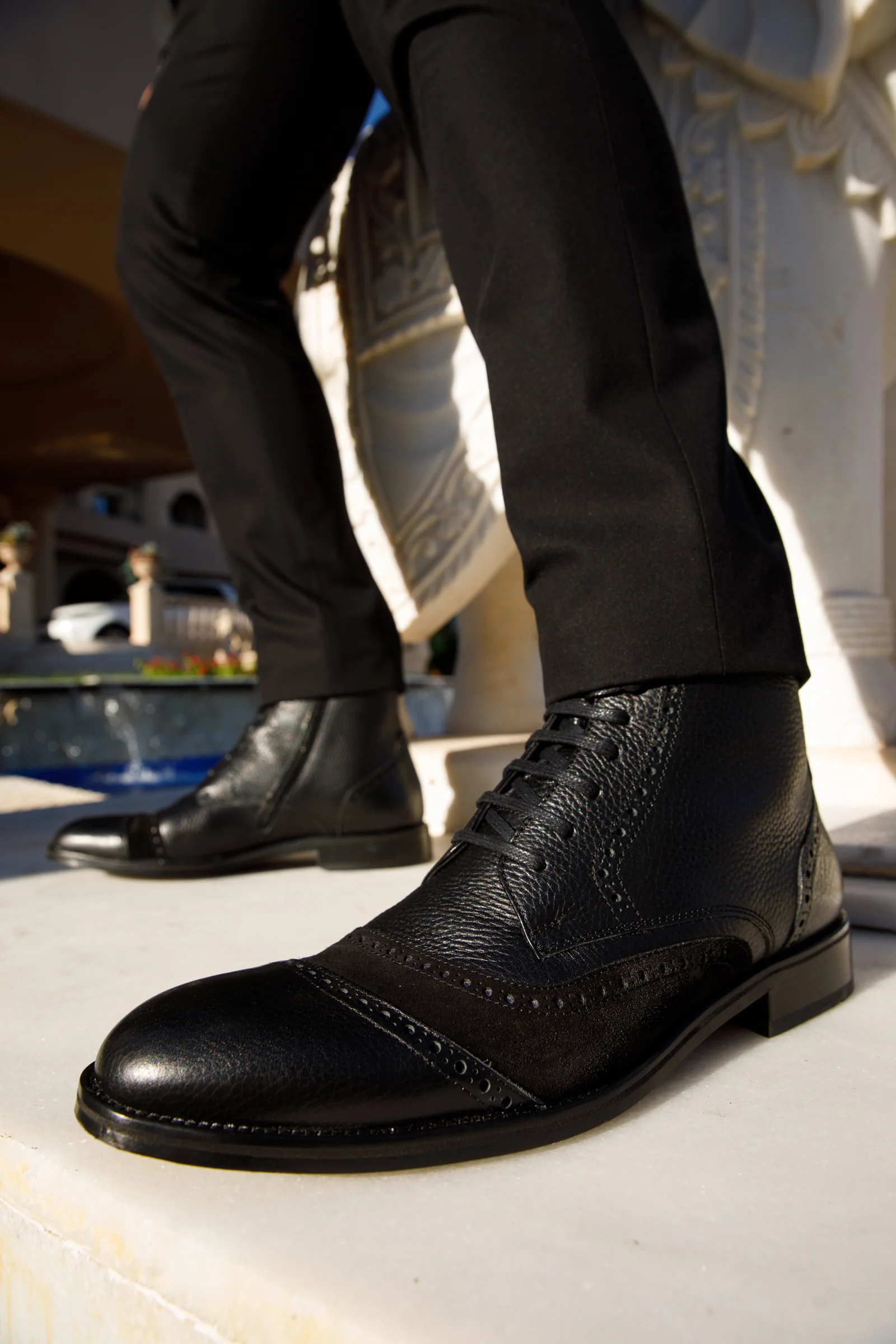 The Anderson Black Leather & Suede Brogue Lace-Up Men Boot with a Zipper - Image 7
