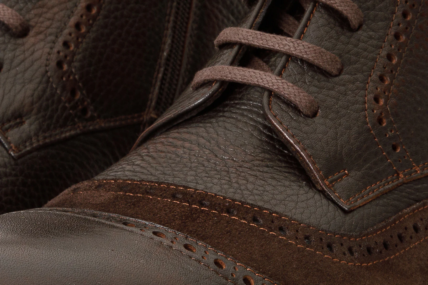 The Anderson Brown Leather & Suede Brogue Lace-Up Men Boot with a Zipper - Image 5