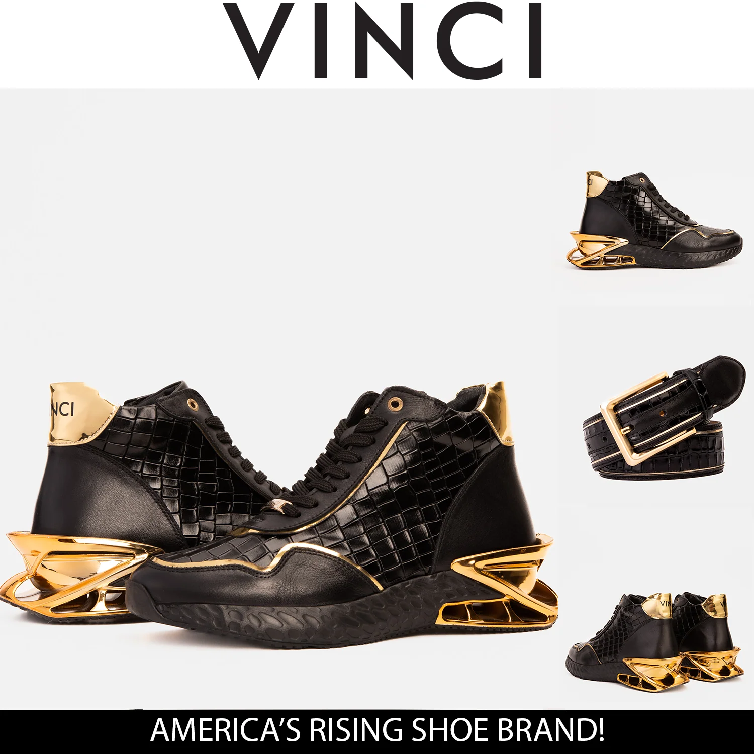 Bellagio Black & Gold High-Top Men Sneaker - Image 10