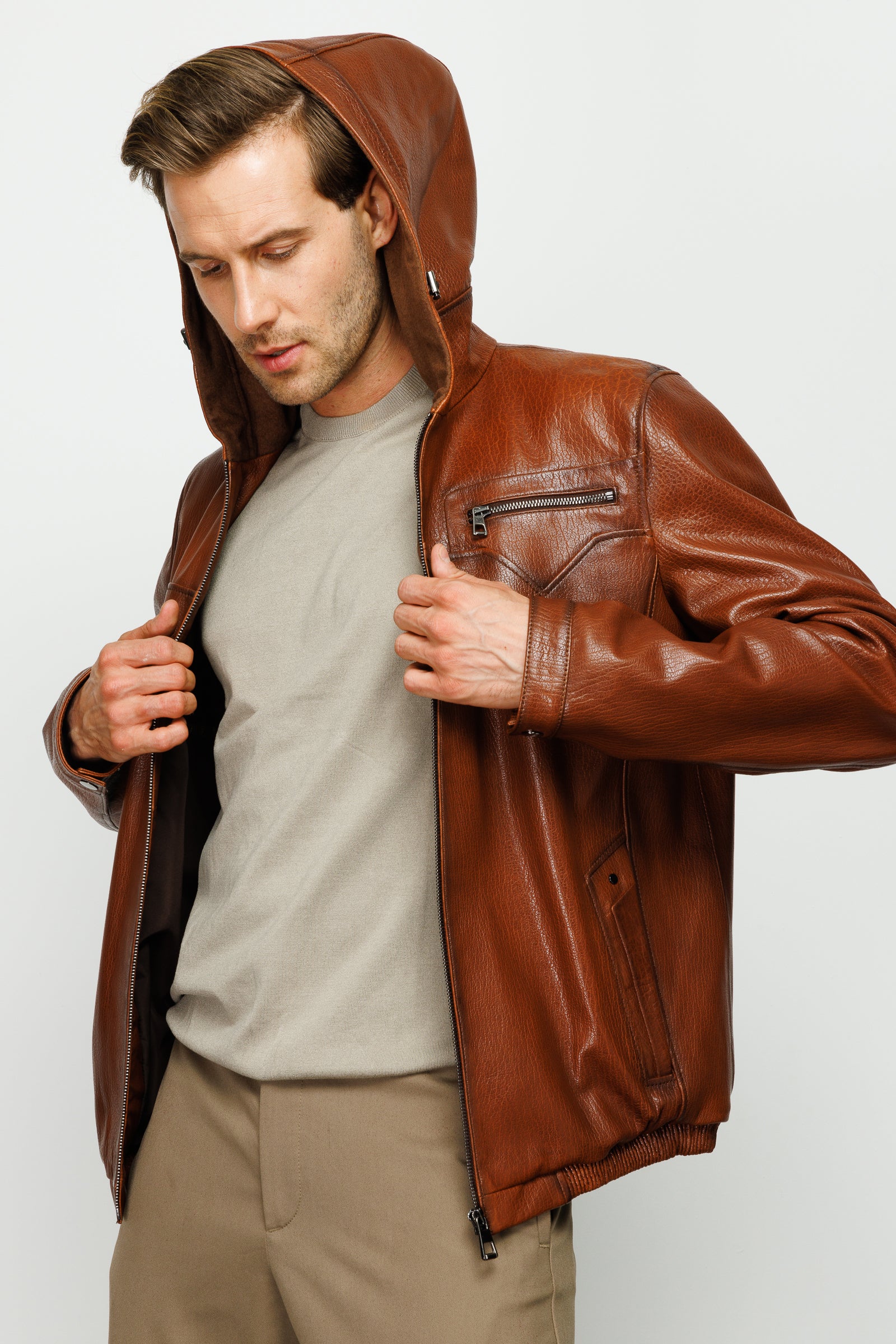 The Byron Ribi Brown Leather Men Jacket - Image 3
