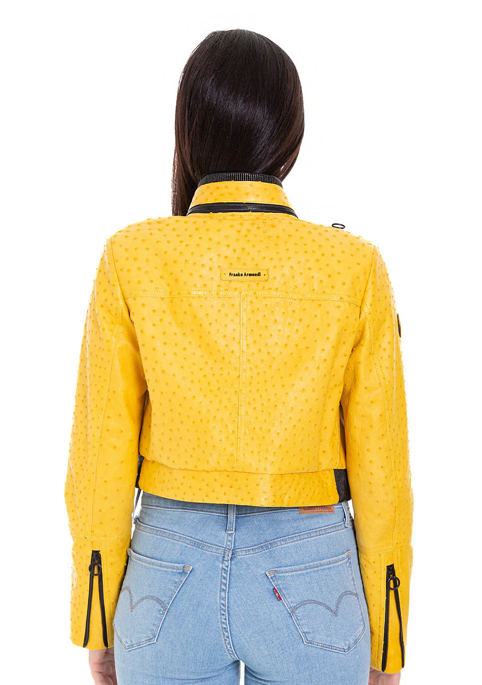 Comly Yellow Ostrich Leather Women Jacket - Image 3