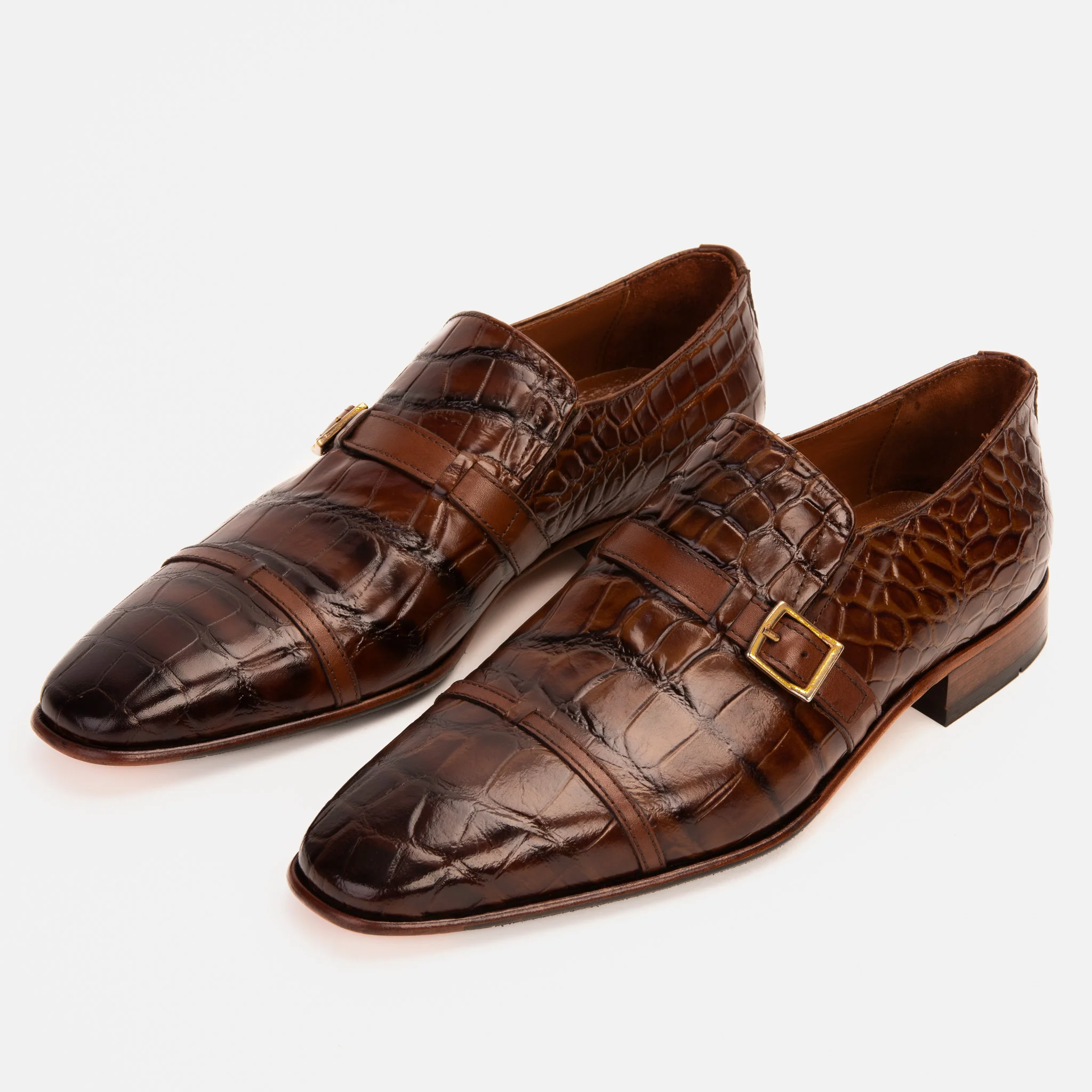 The Strat Single Monk Strap Cap Toe Brown Leather Handmade Men Shoe - Image 4