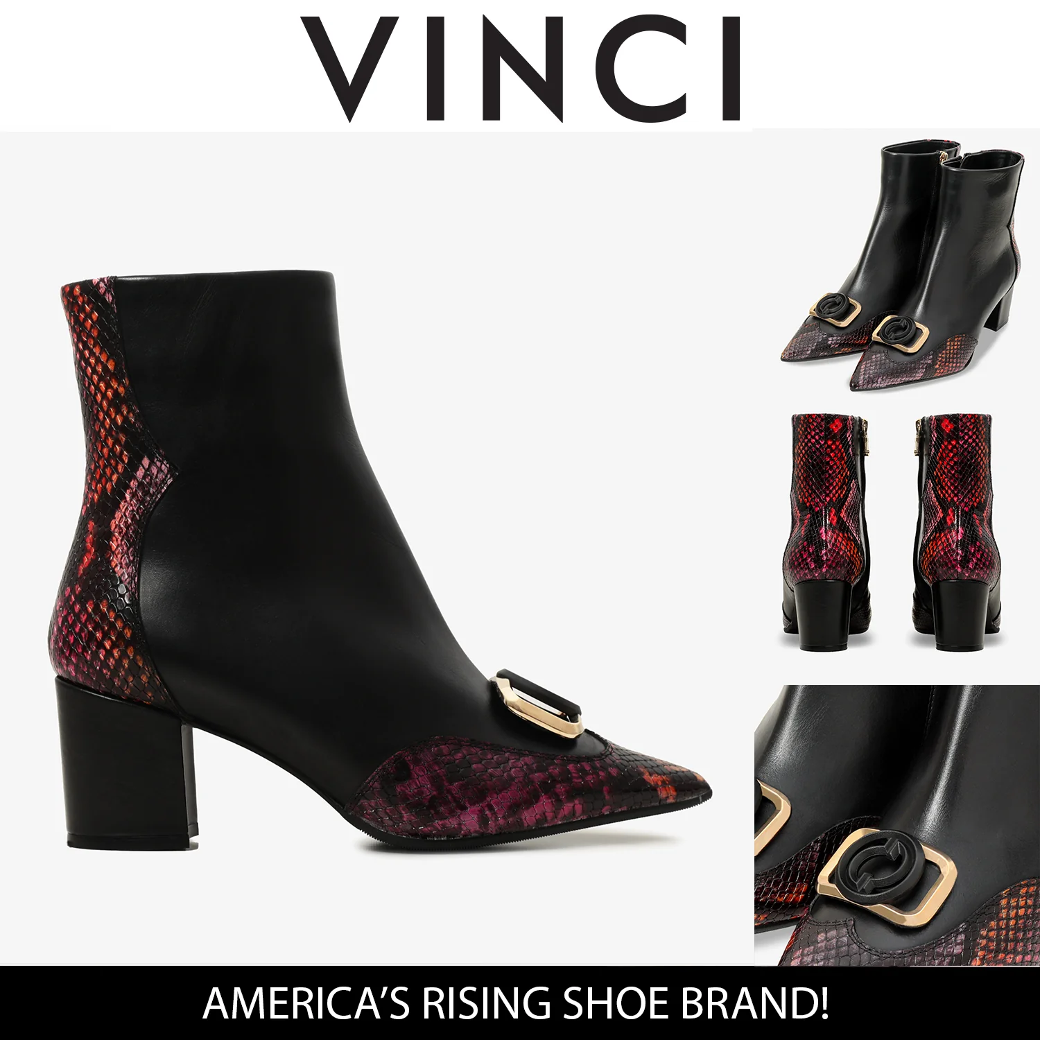 Gray Black & Fuchsia Leather Block Heel Women Boot - Image 7