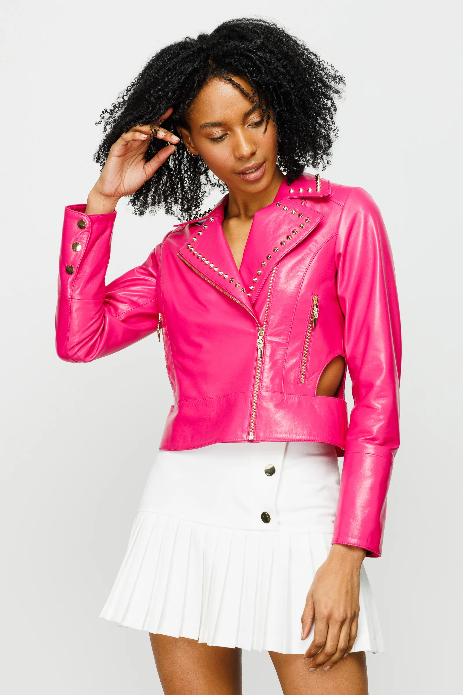 The Macera Pink Leather Women Jacket - Image 3