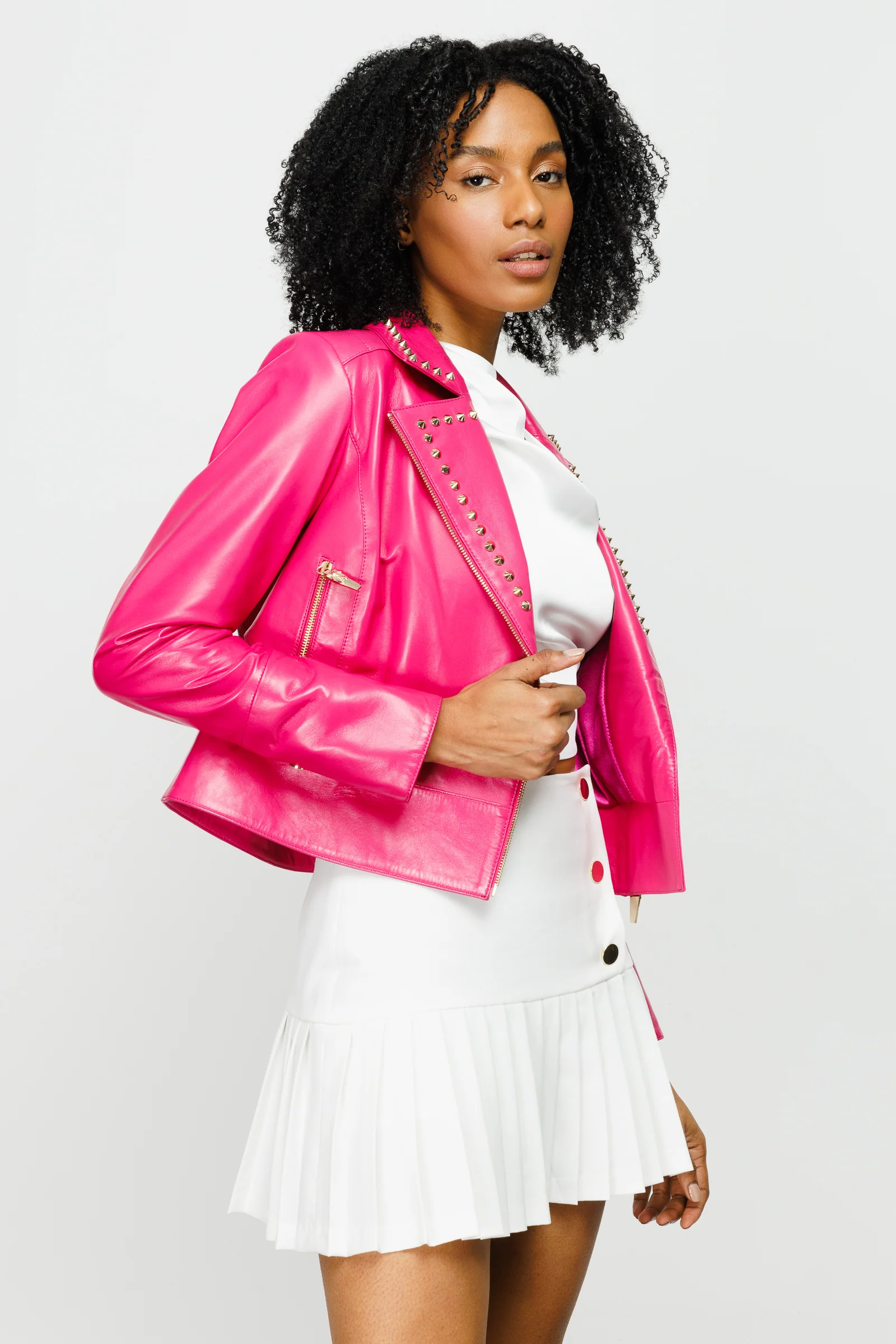 The Macera Pink Leather Women Jacket - Image 9