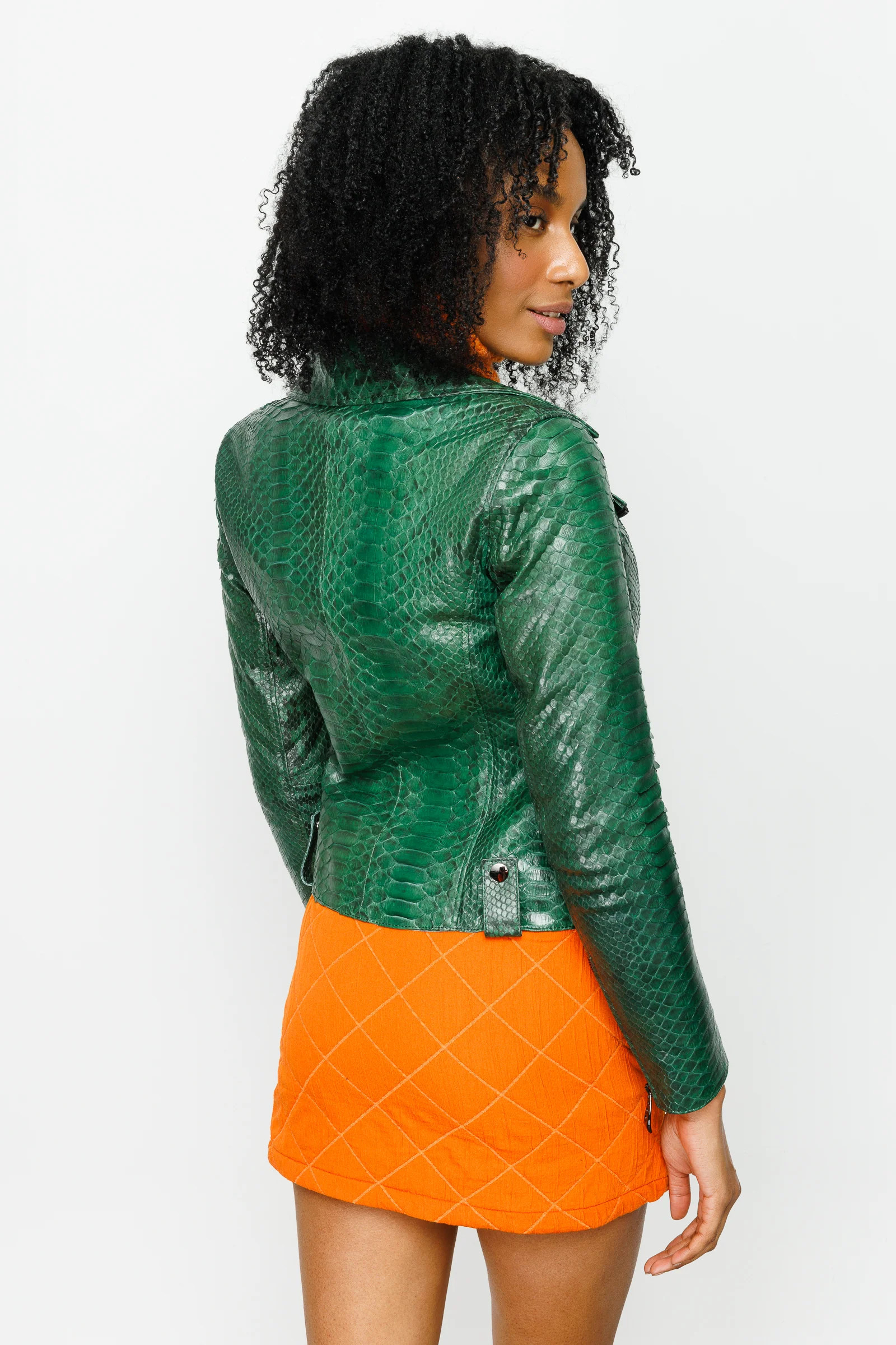 The Pythn Skin Green Leather Women Jacket - Image 4