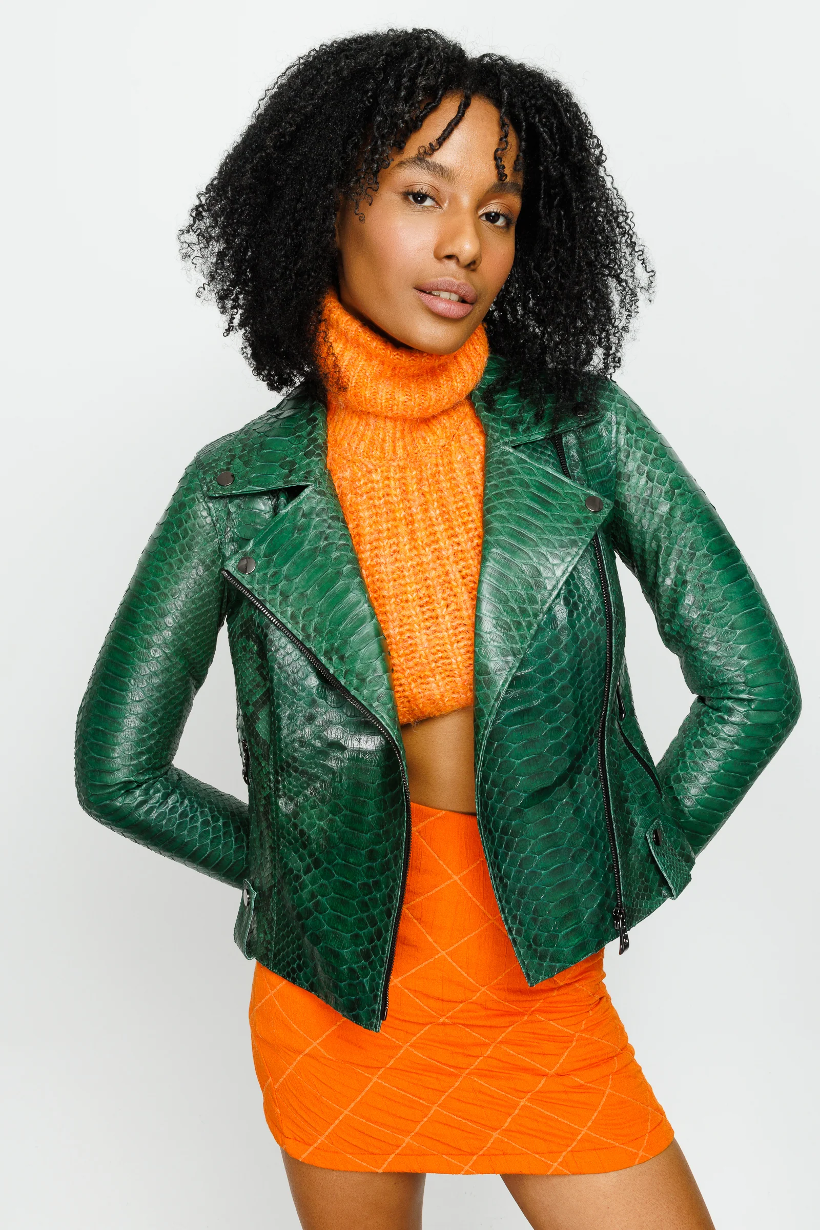 The Pythn Skin Green Leather Women Jacket - Image 7