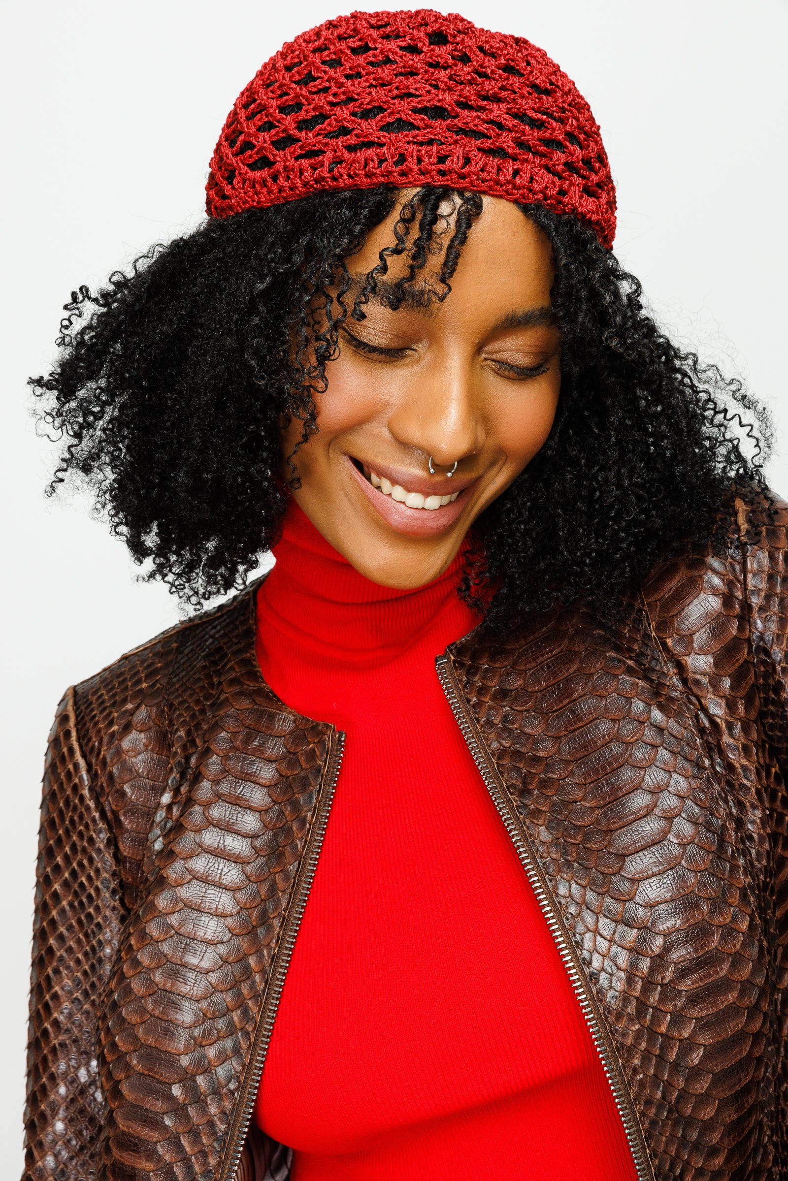 The Mekke Pythn Skin Brown Leather Women Jacket - Image 5