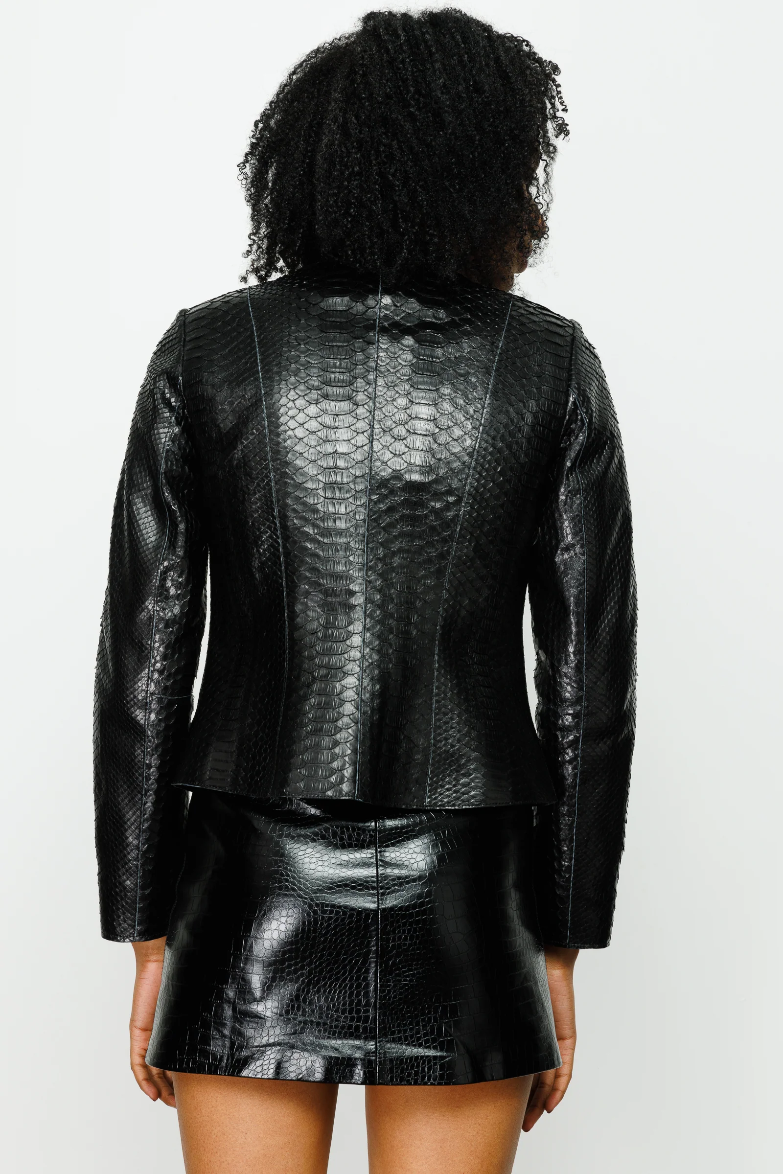 The Mekke Pythn Skin Black Leather Women Jacket - Image 3