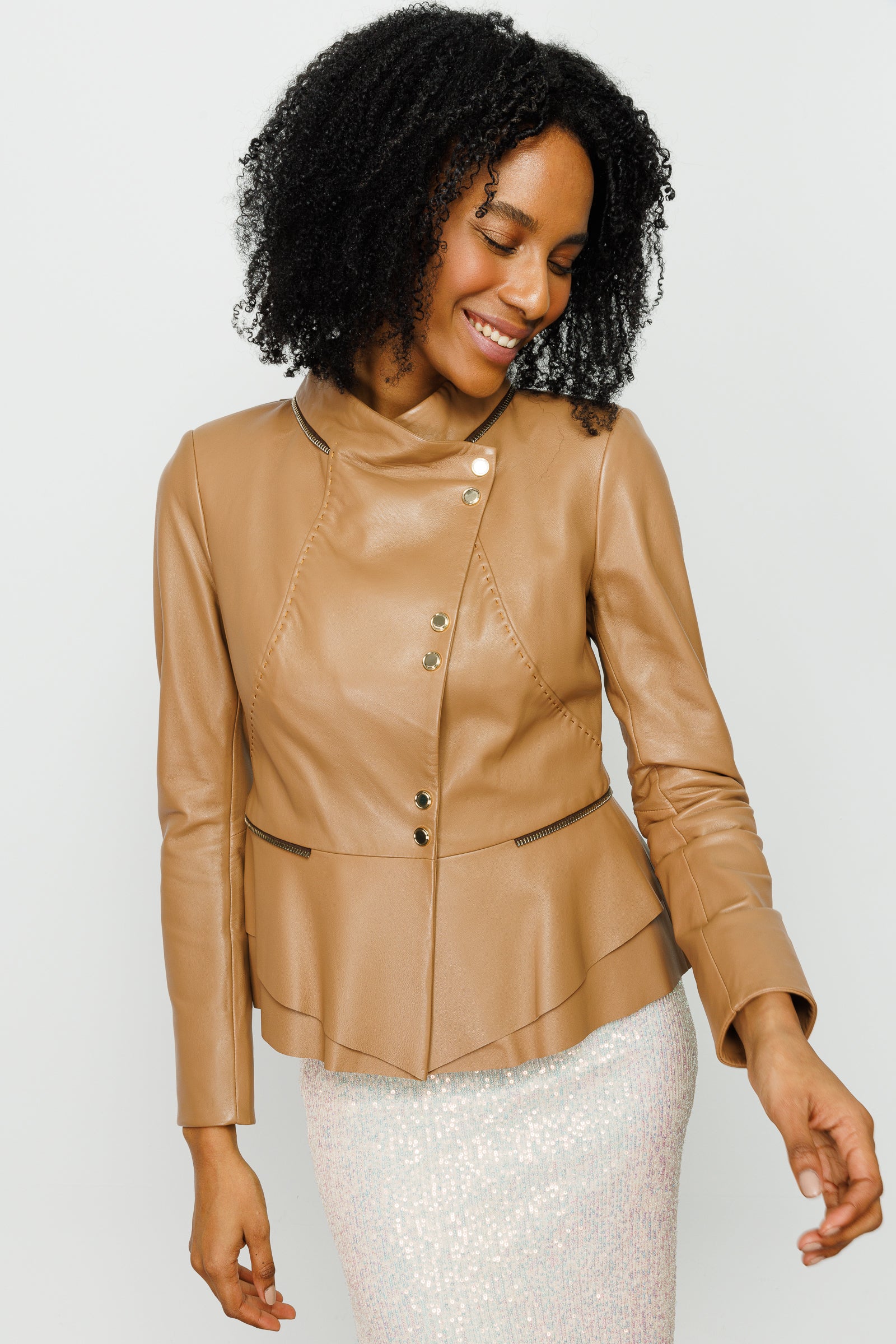 The Olmetti Tan Leather Women Jacket - Image 6