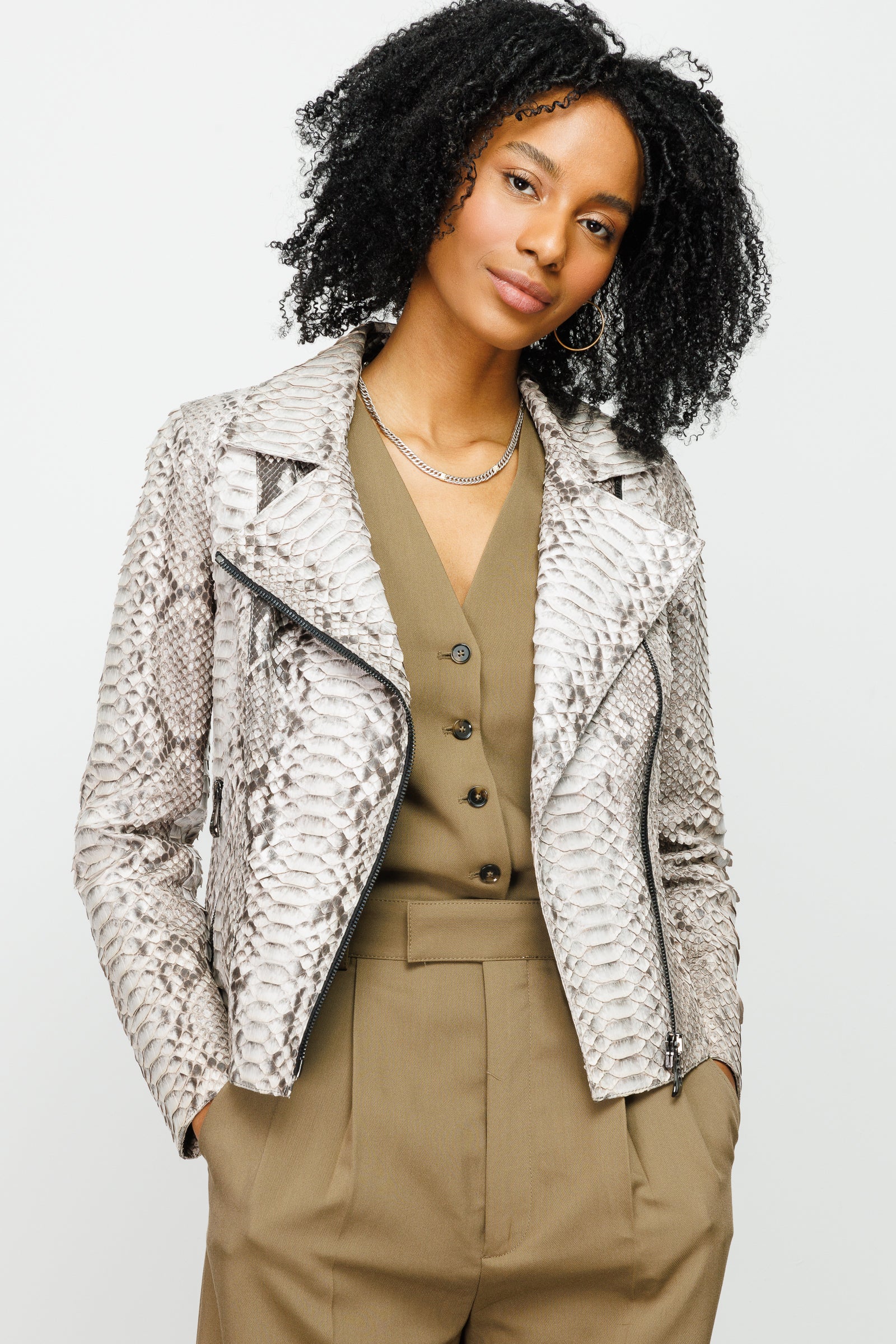 The Queen Pythn Leather Naturel Color Skin Women Jacket - Image 7