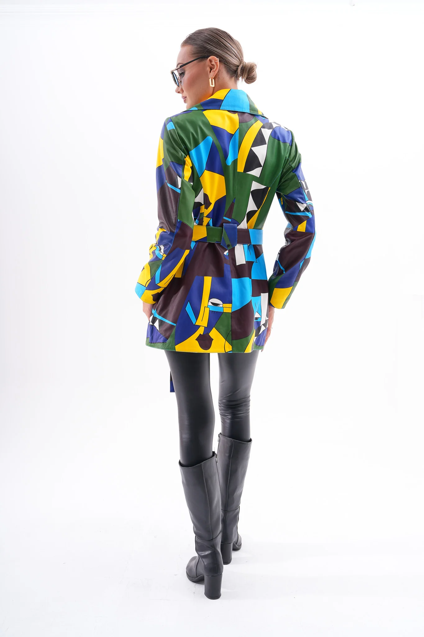 Sienna Abstract Art Leather Women Jacket – Blue Green Edition - Image 6