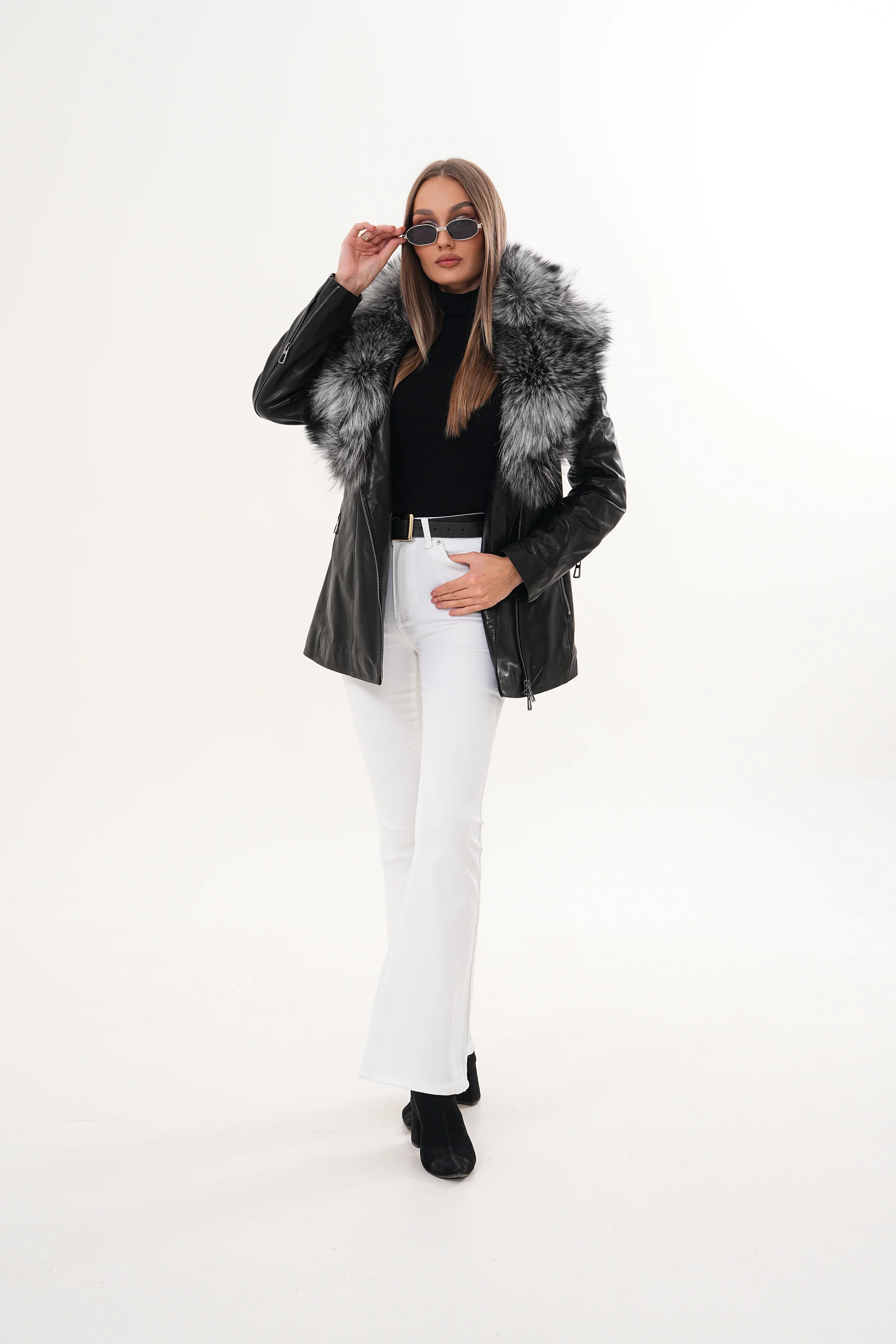 The Alessia Black Leather & Fox Fur Women Jacket - Image 10