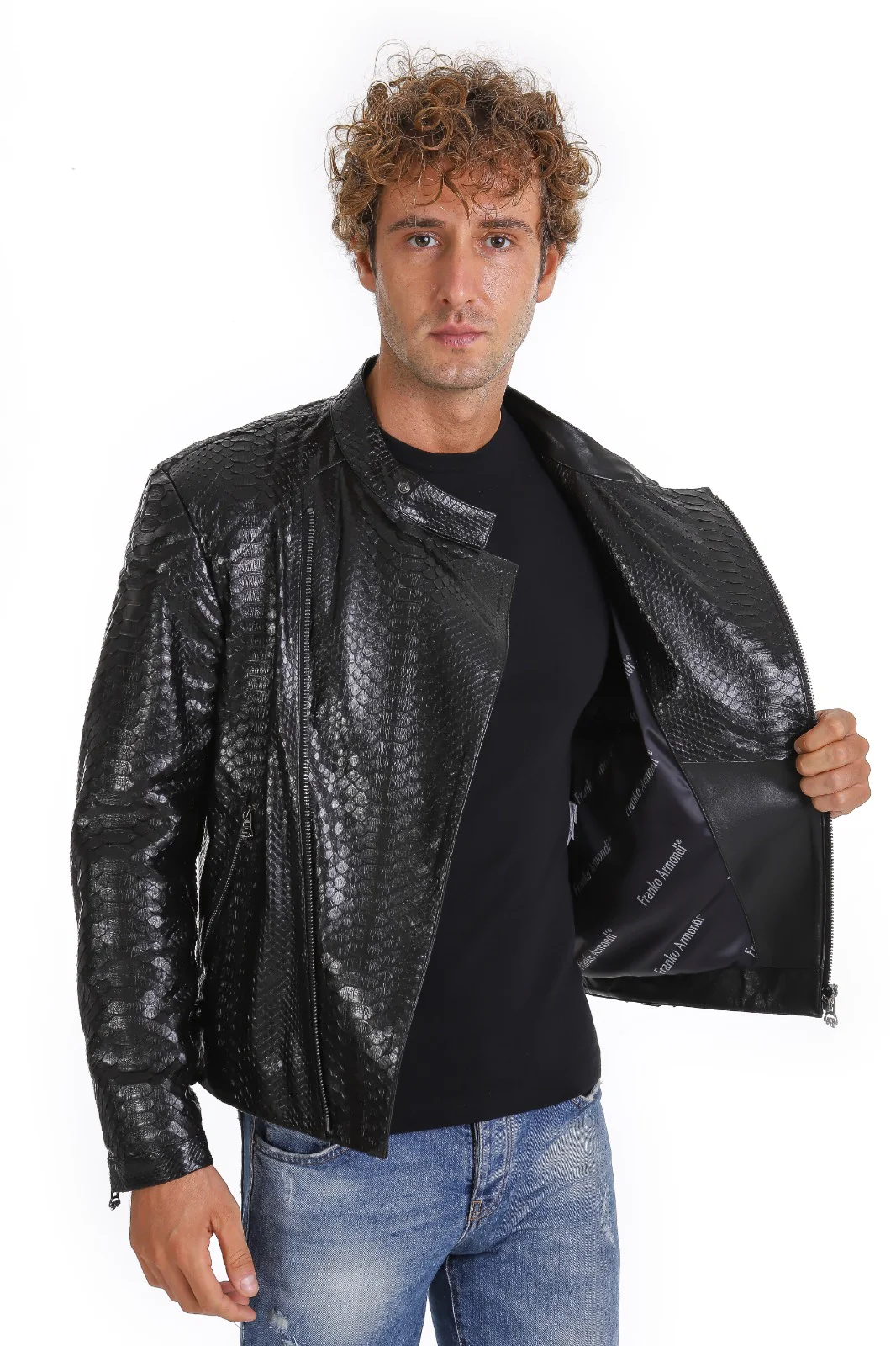 The Aristes Pythn Black Leather Men Jacket - Image 3