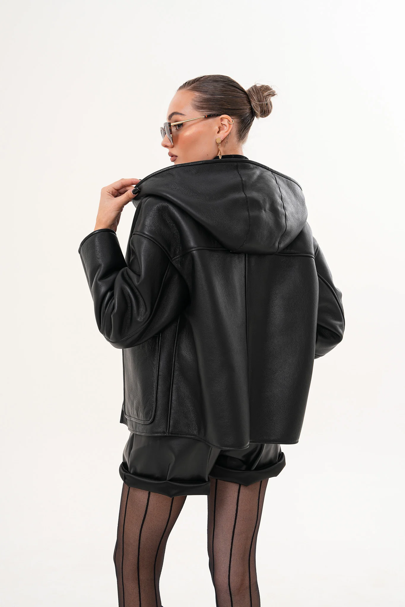The Arlena Black & Leopard Shearling Leather Women Jacket - Image 4