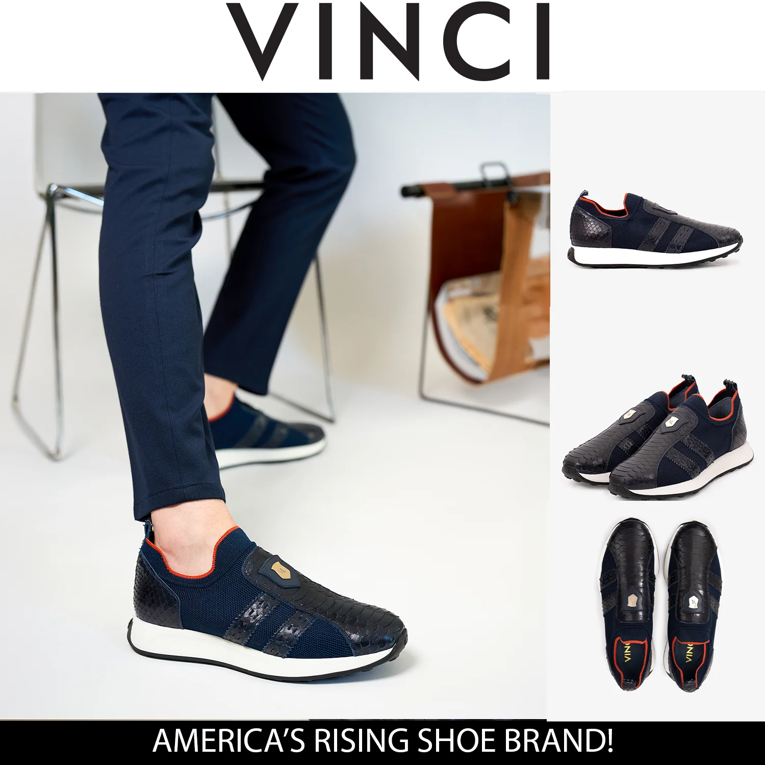 The Aslan Navy Knitted & Leather Men Sneaker - Image 11