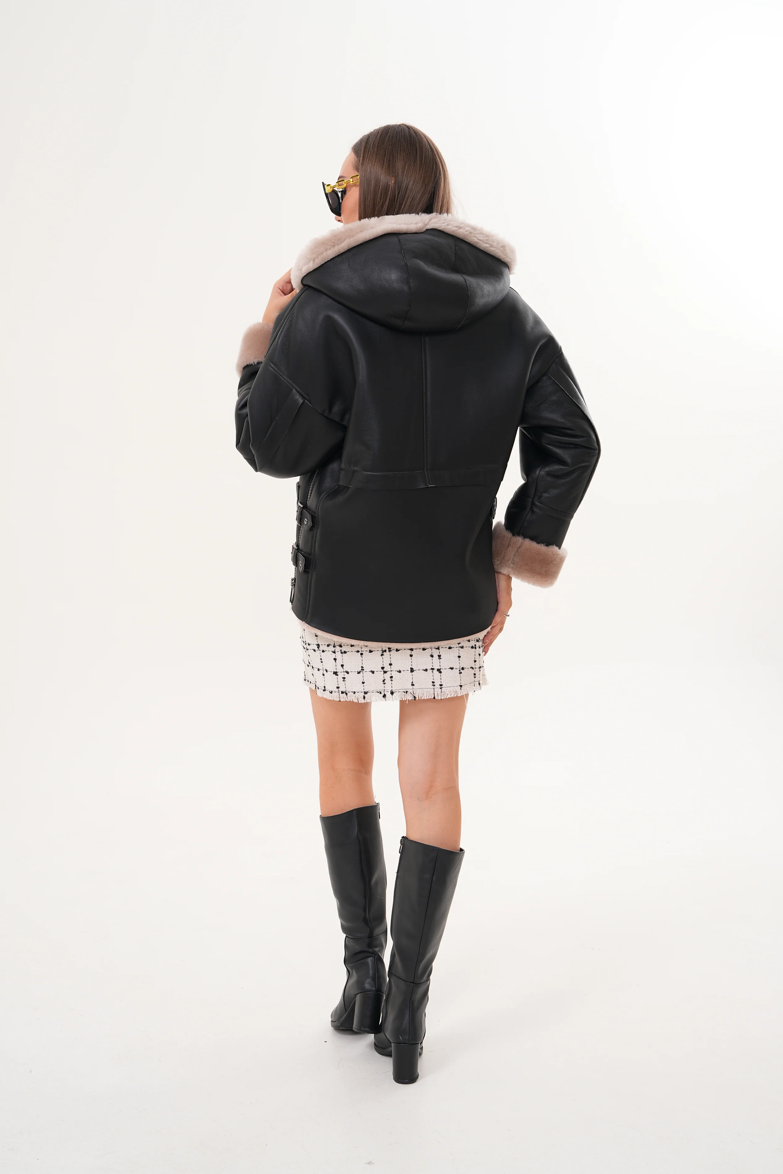 The Aspen Hooded Shearling Leather Women Jacket - Image 11
