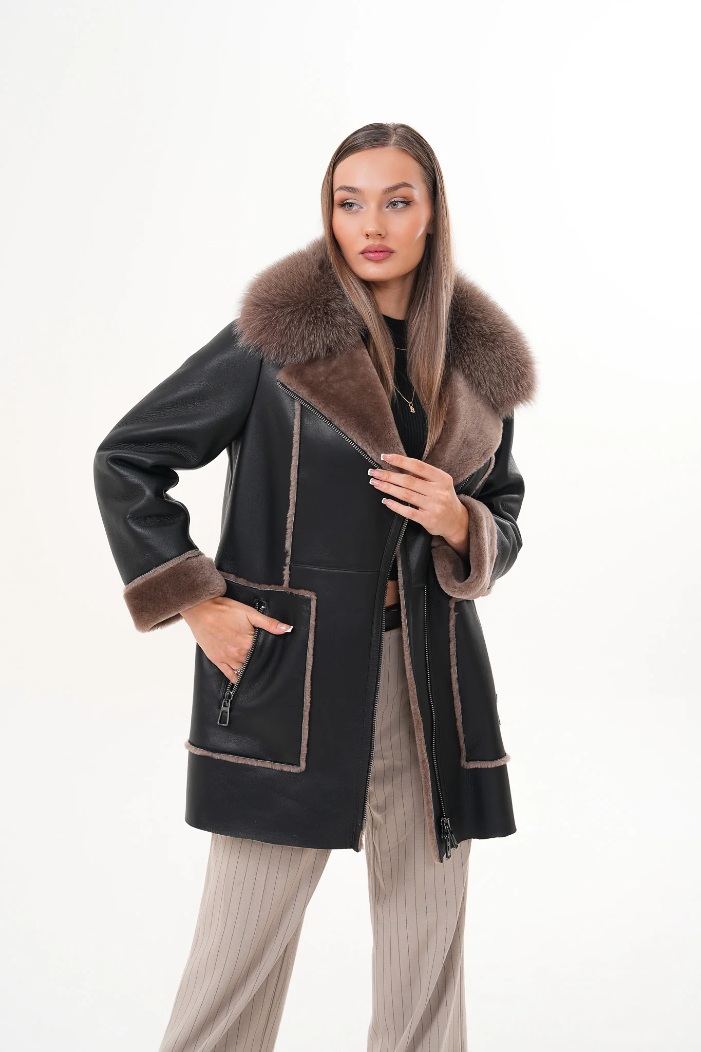 The Avalon Shearling Black Leather Women Jacket - Image 10