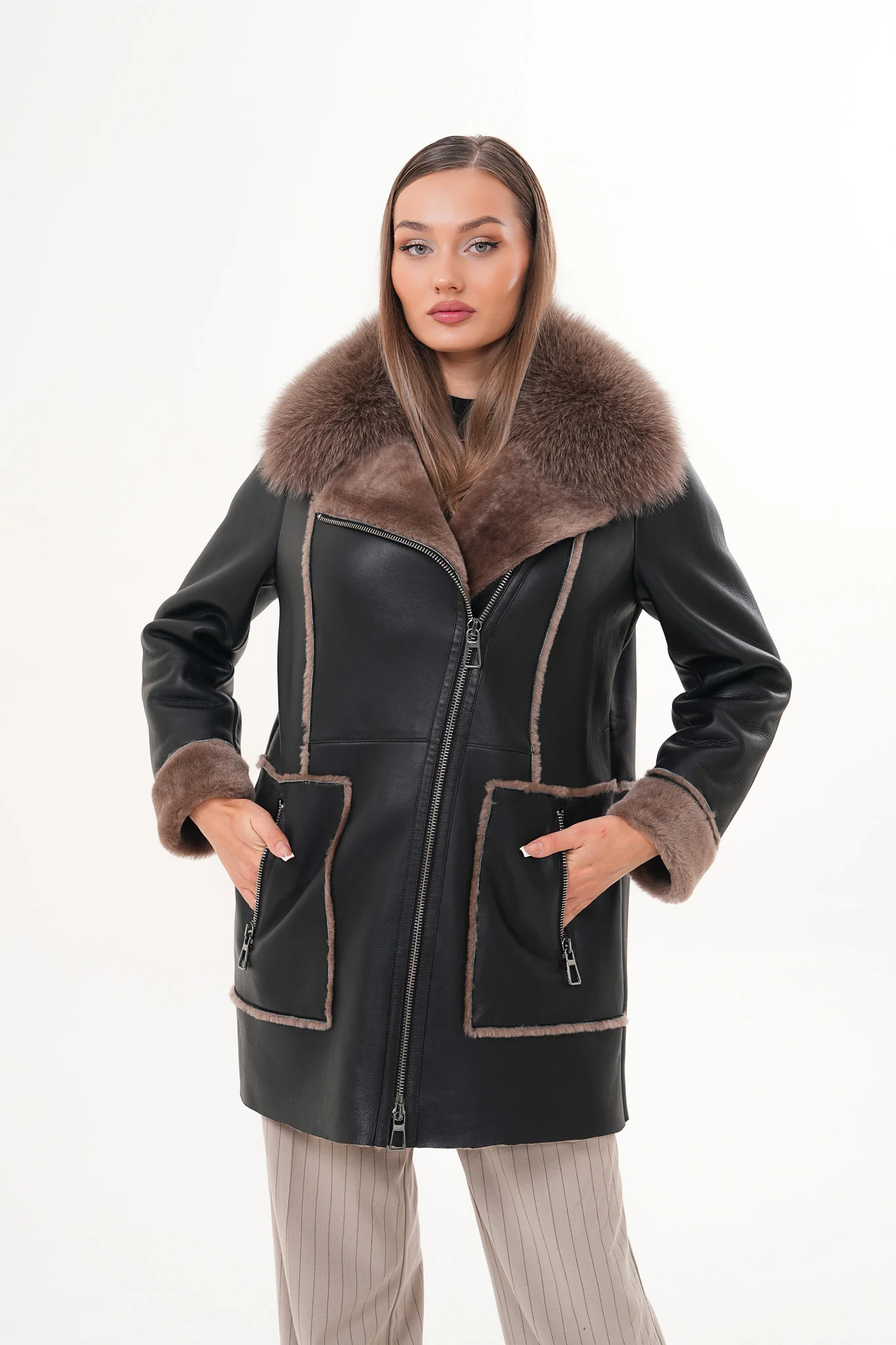 The Avalon Shearling Black Leather Women Jacket - Image 11