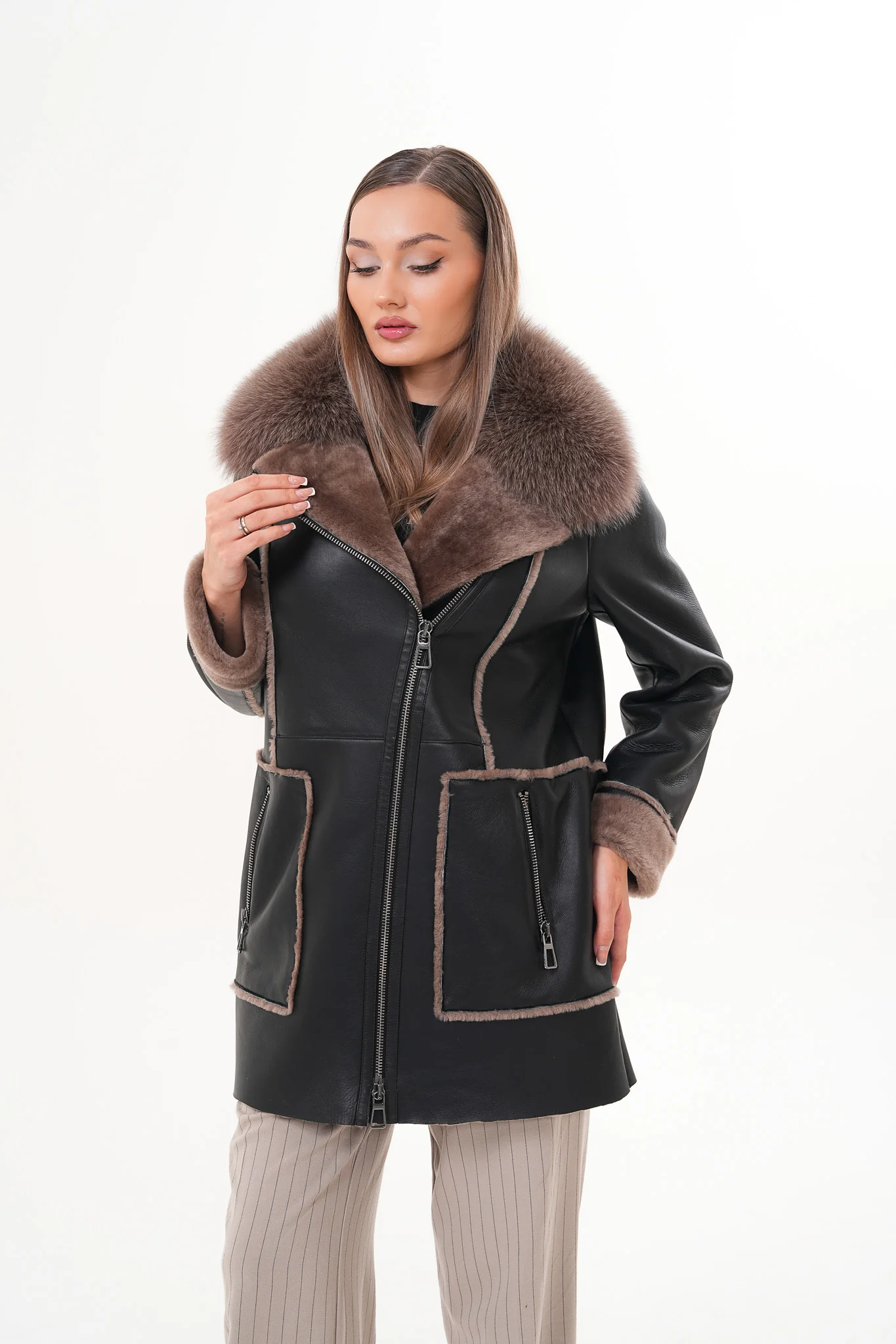 The Avalon Shearling Black Leather Women Jacket - Image 12