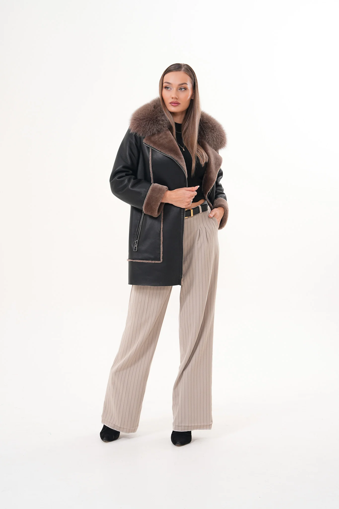 The Avalon Shearling Black Leather Women Jacket - Image 3