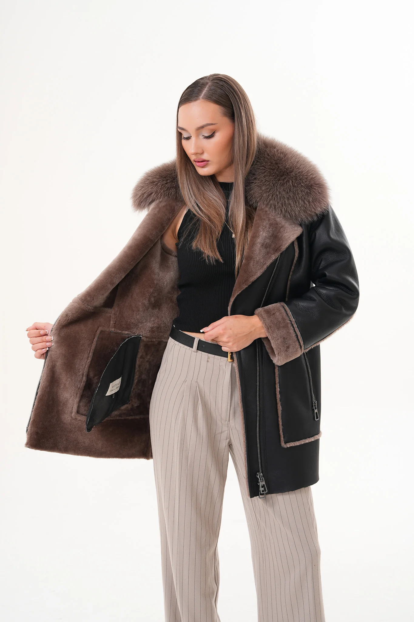 The Avalon Shearling Black Leather Women Jacket - Image 7
