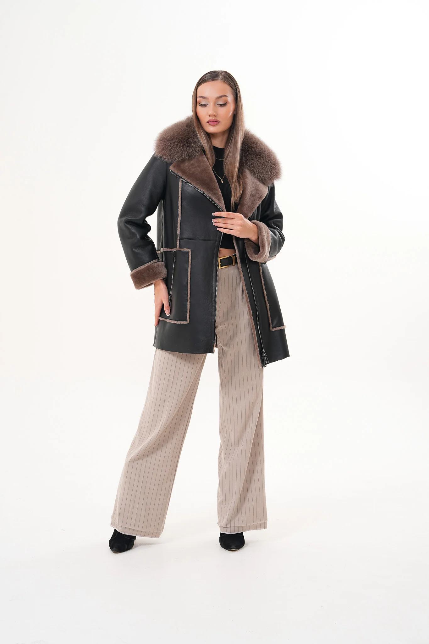 The Avalon Shearling Black Leather Women Jacket - Image 8