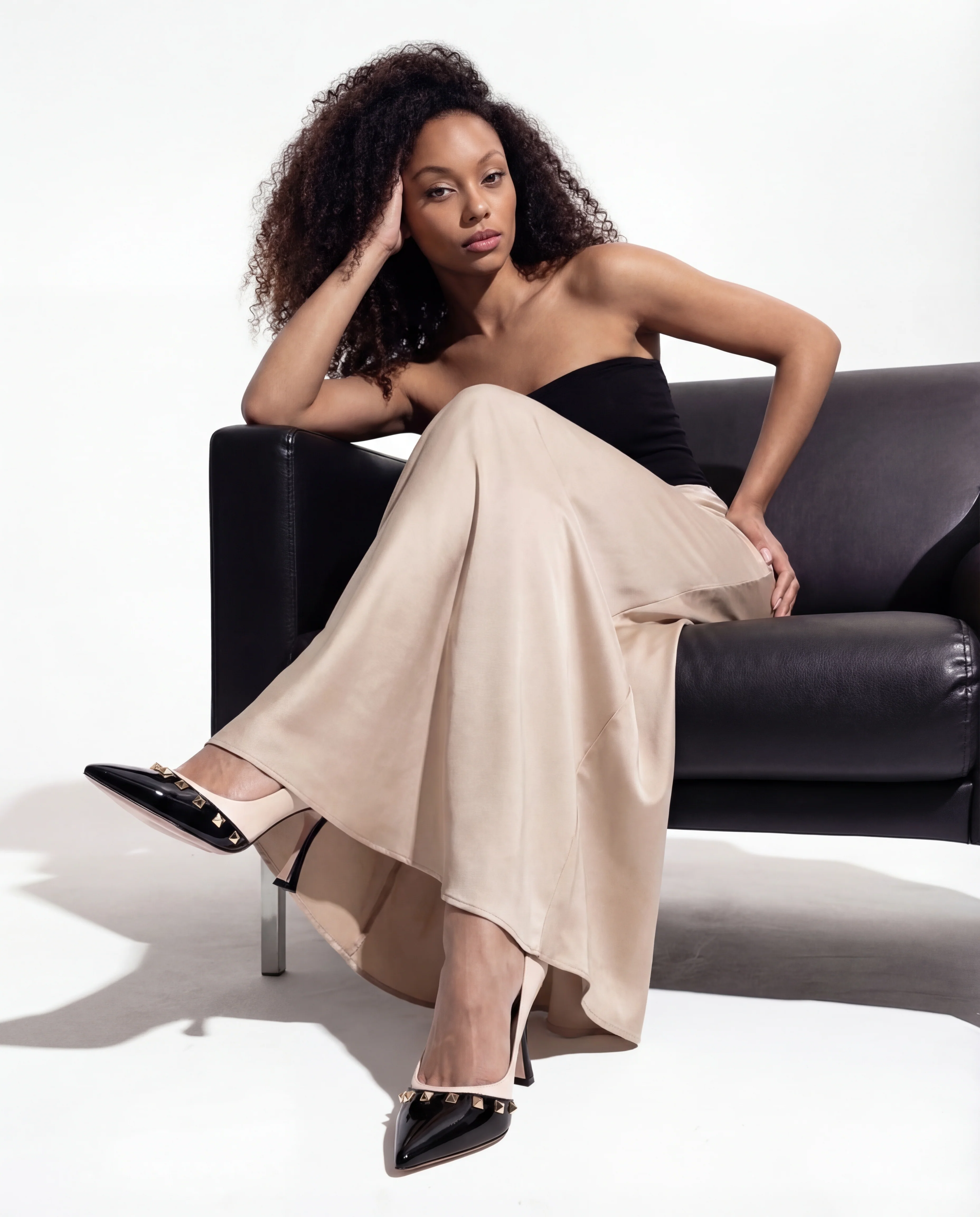 The Bella Vita Studded Beige & Black Leather Pump Women Shoe - Image 11