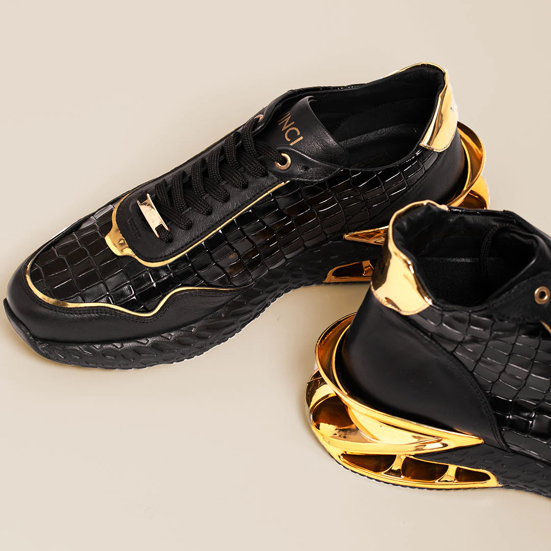 The Bellagio Black & Gold Leather Men Sneaker - Image 11