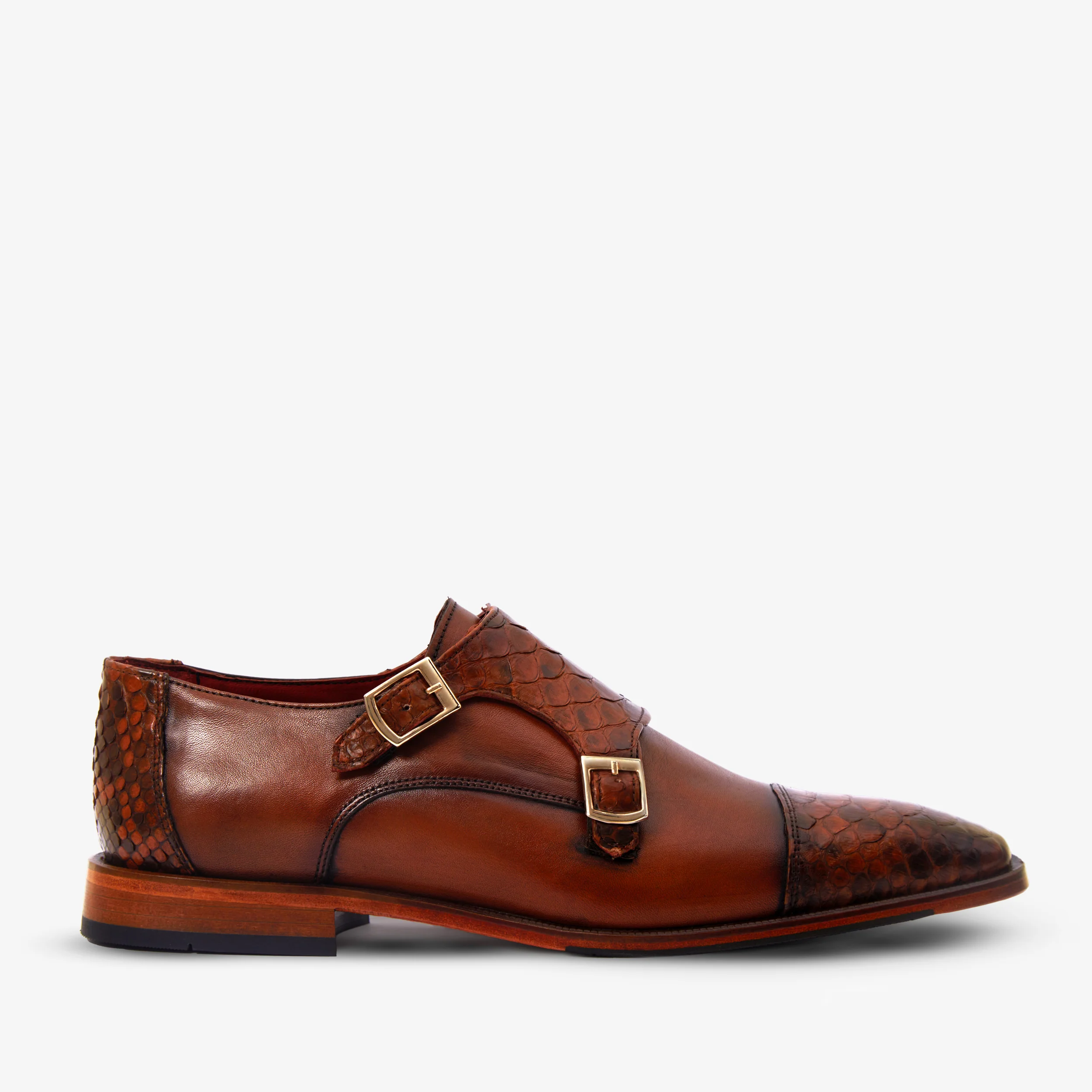 The Bishkek Tan Leather Cap Toe Double Monk Strap Men Shoe