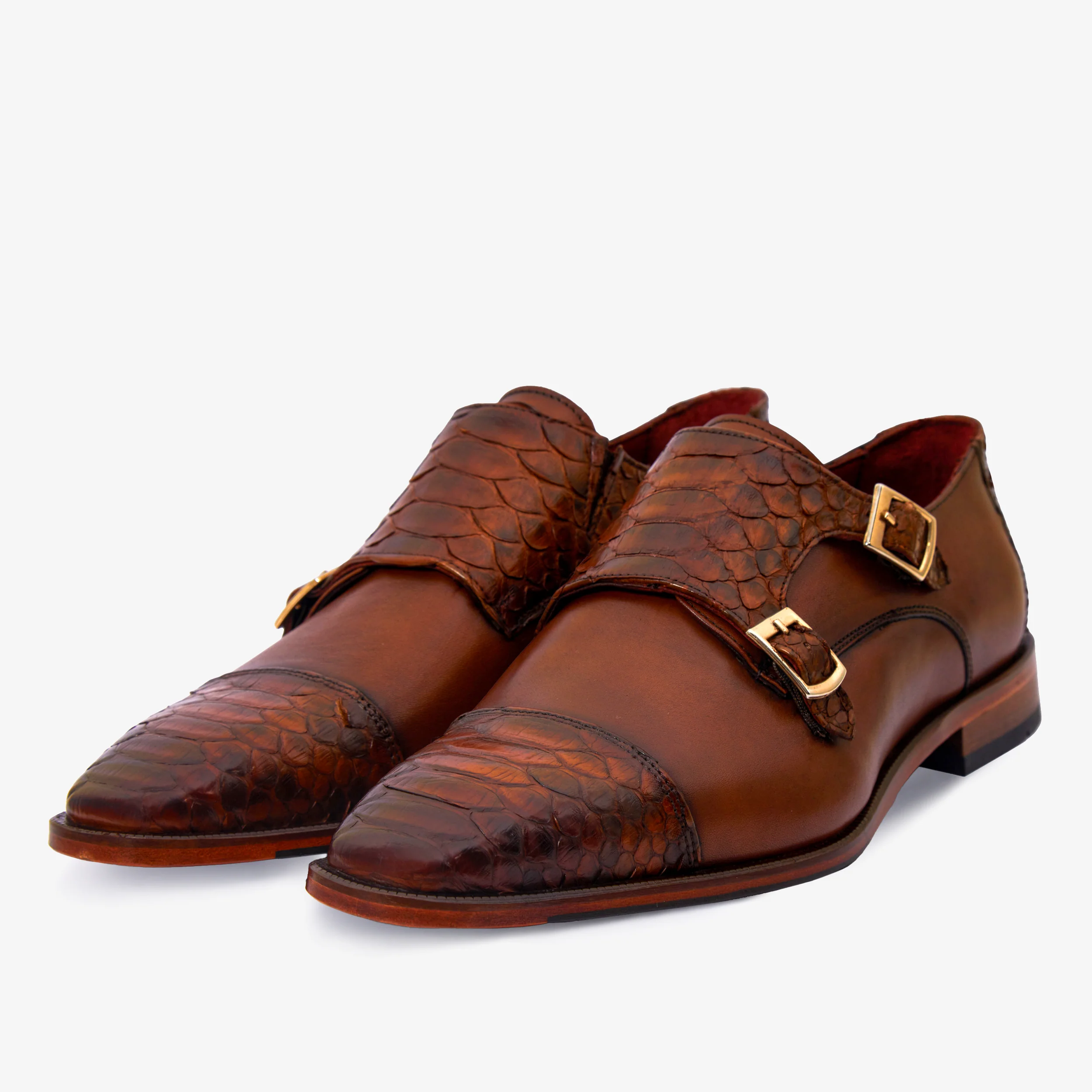 The Bishkek Tan Leather Cap Toe Double Monk Strap Men Shoe - Image 2