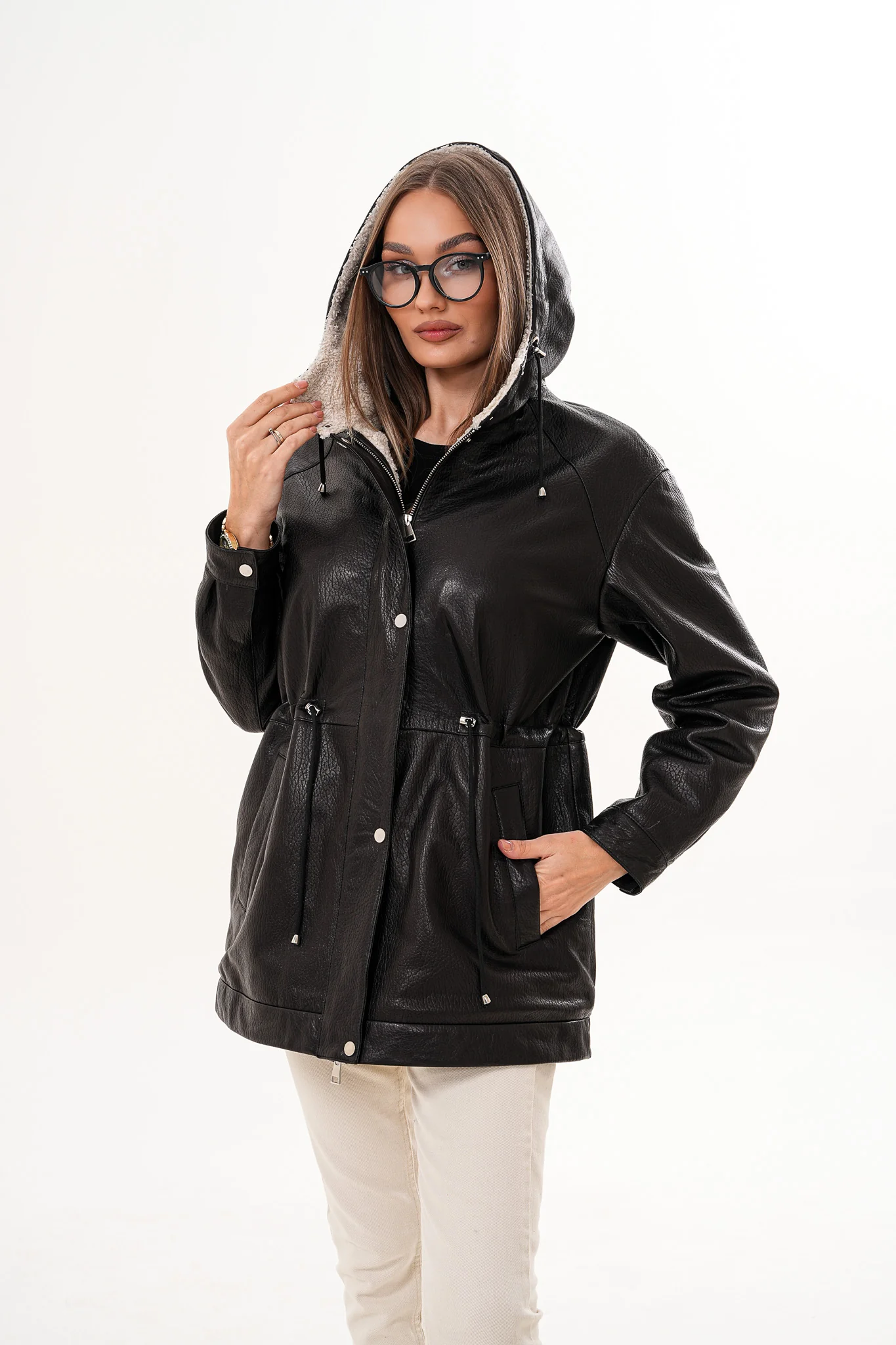 The Capri Black Hooded Leather Women Jacket - Image 10