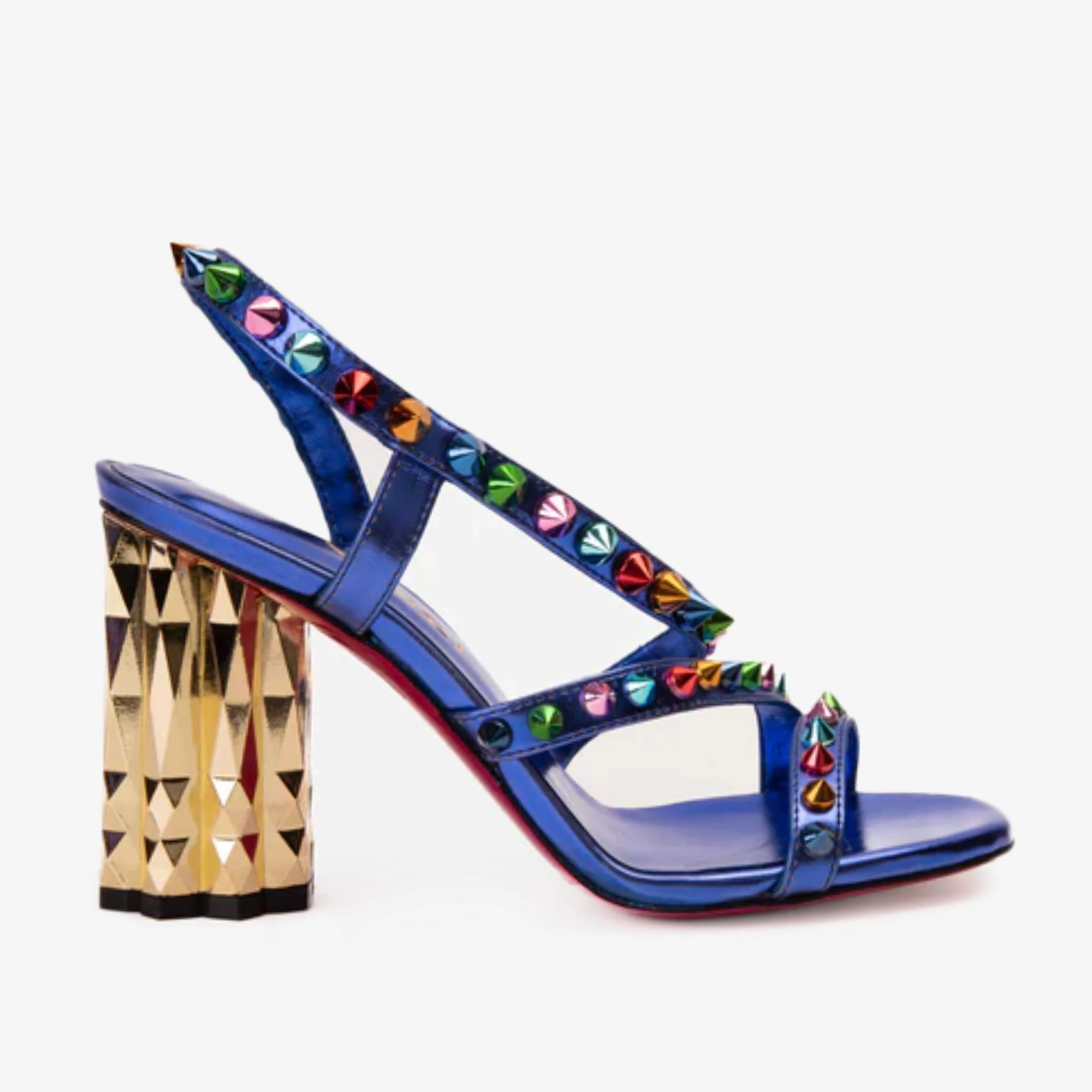 The Caris Sax Blue Block Heel Spike Leather Women Sandal Final Sale! - Image 2