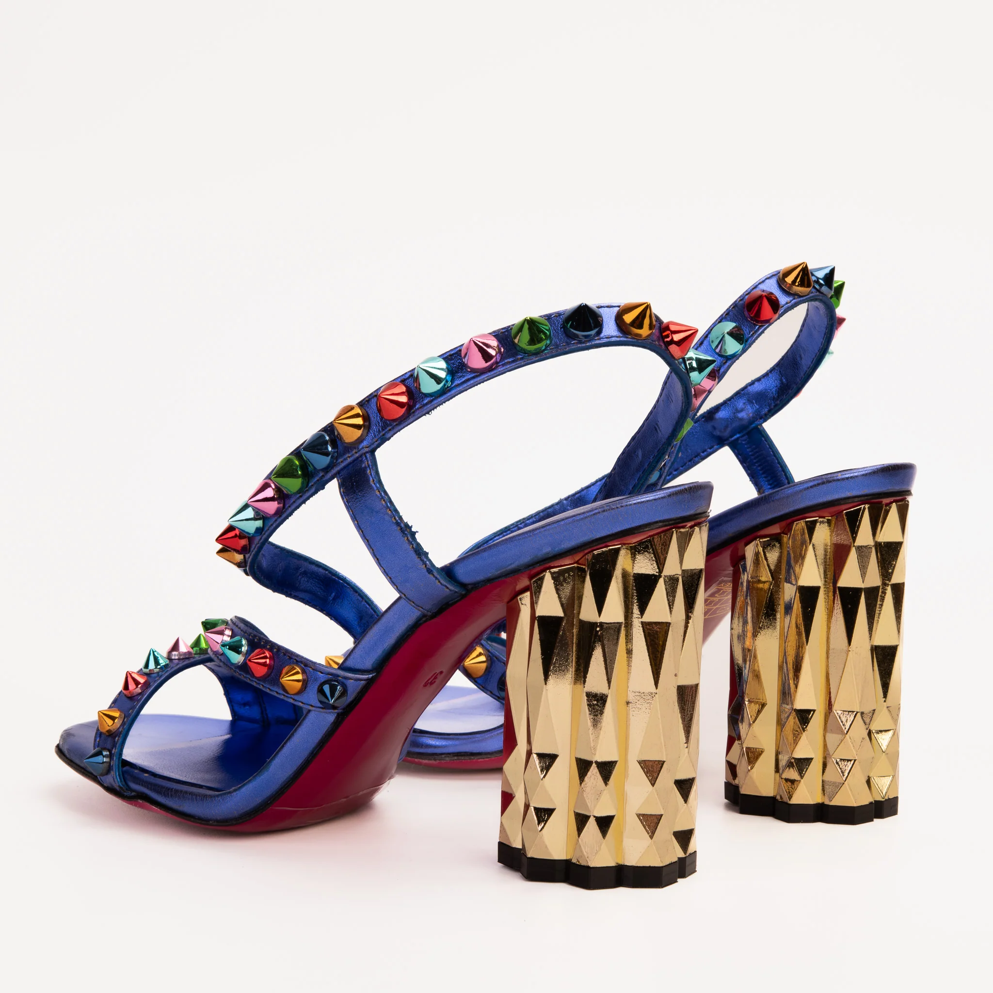 The Caris Sax Blue Block Heel Spike Leather Women Sandal Final Sale! - Image 5
