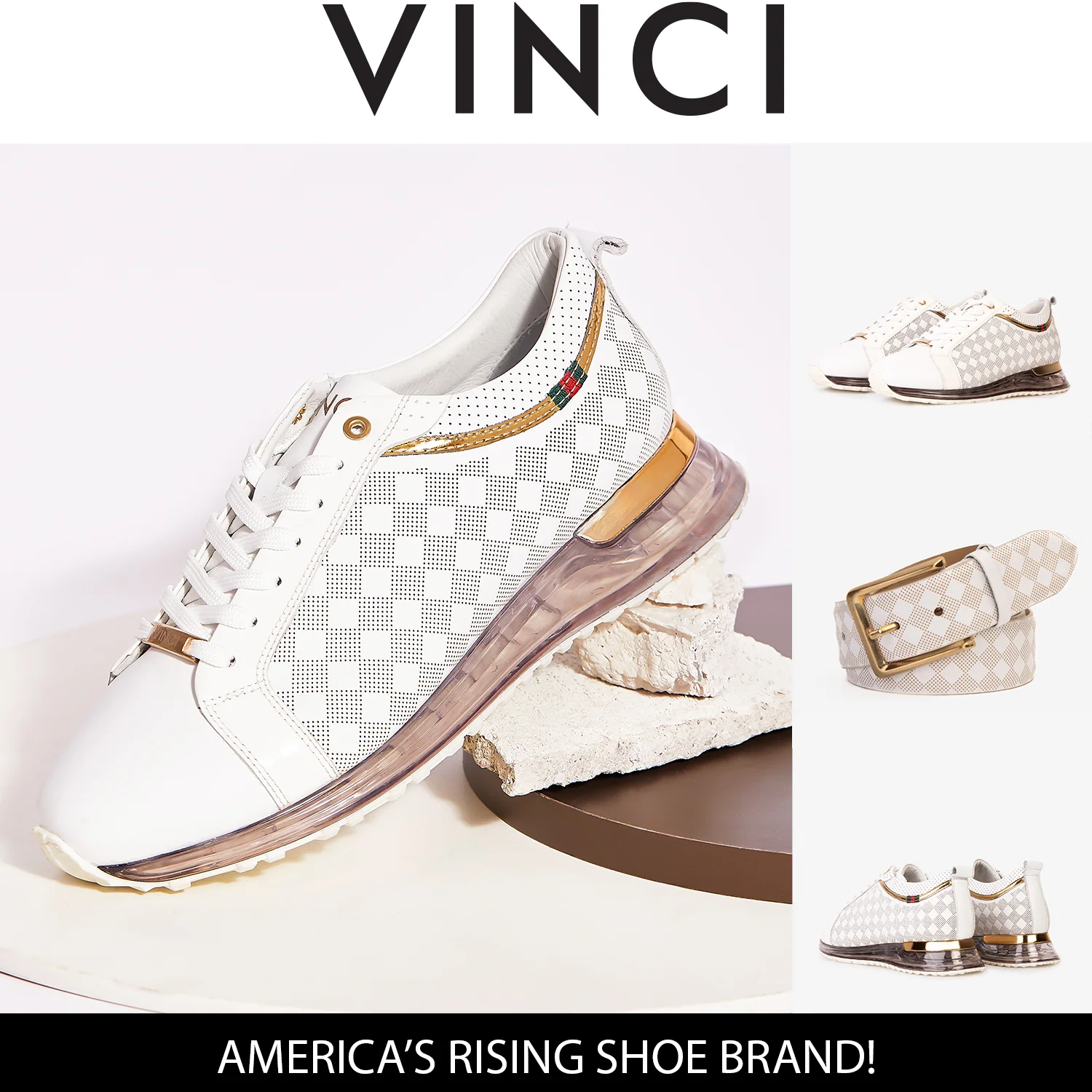 The Cenova White & Gold Leather Men Sneaker - Image 4