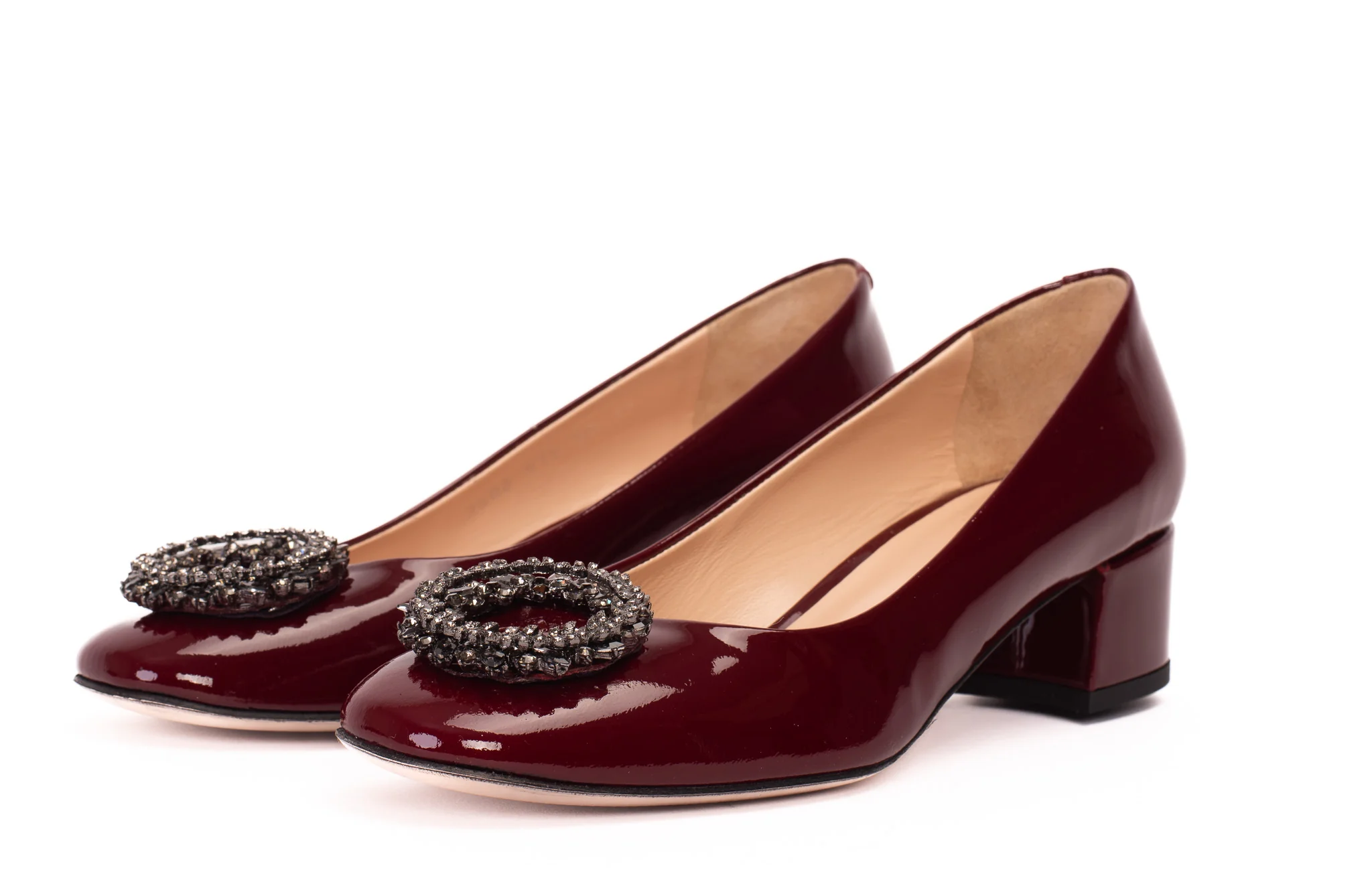 The Danish Burgundy Patent Leather Block Heel Pump Women Shoe - Image 2
