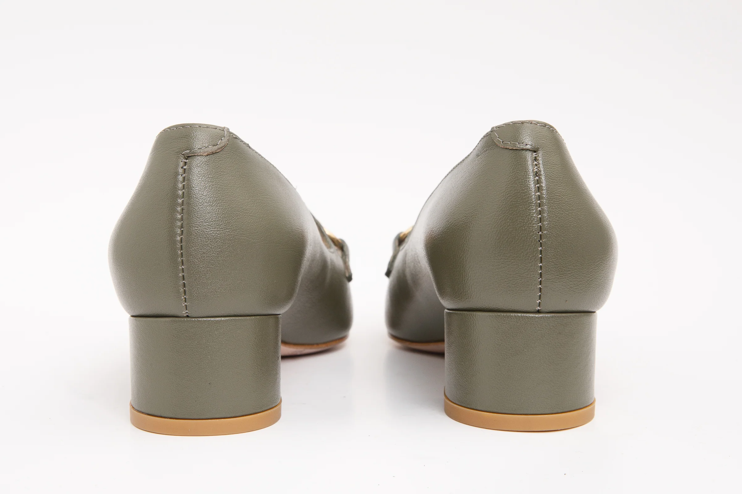 The Delhi Green Leather Block Heel Pump Women Shoe - Image 3