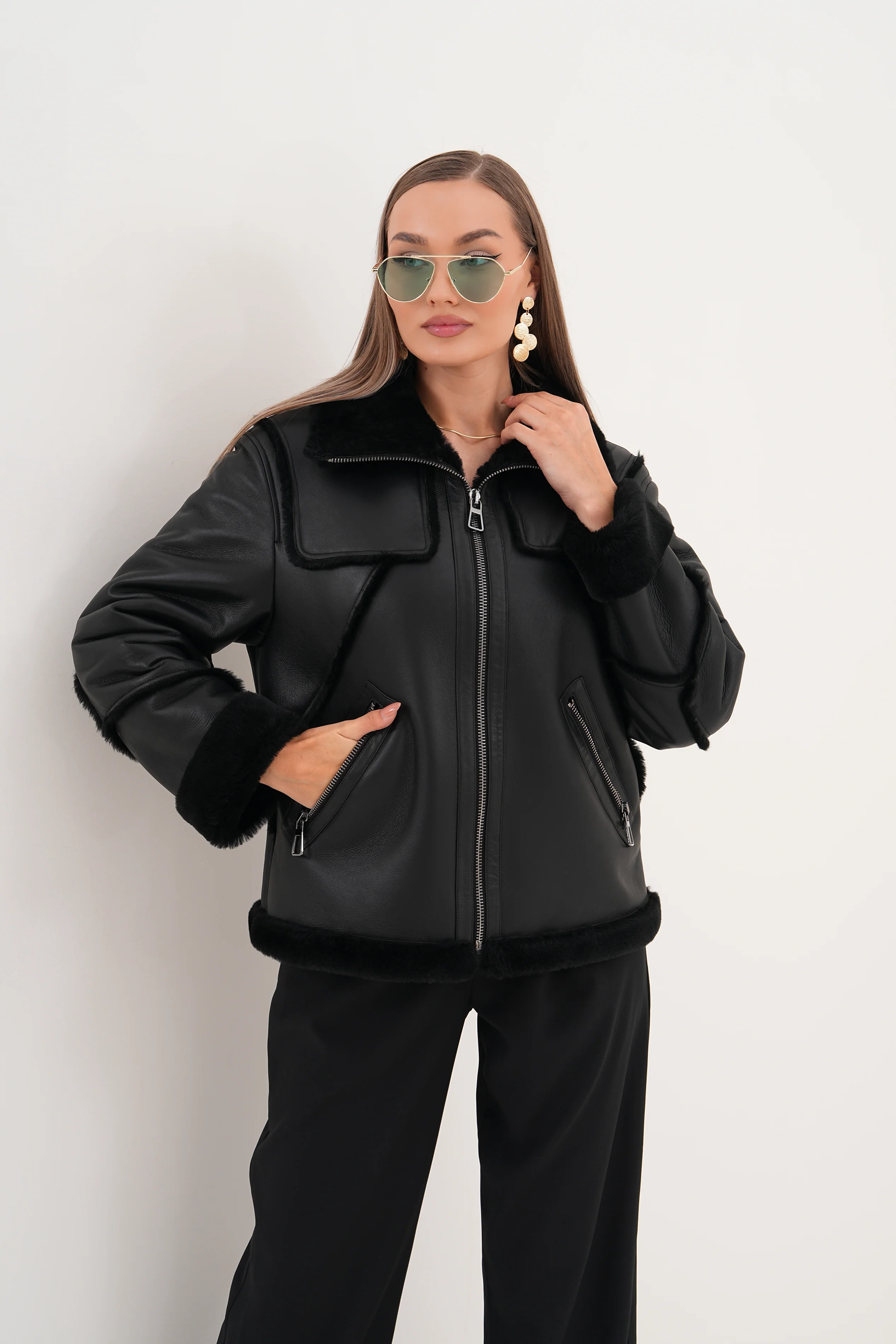 The Denali Black Shearling Leather Women Jacket - Image 6