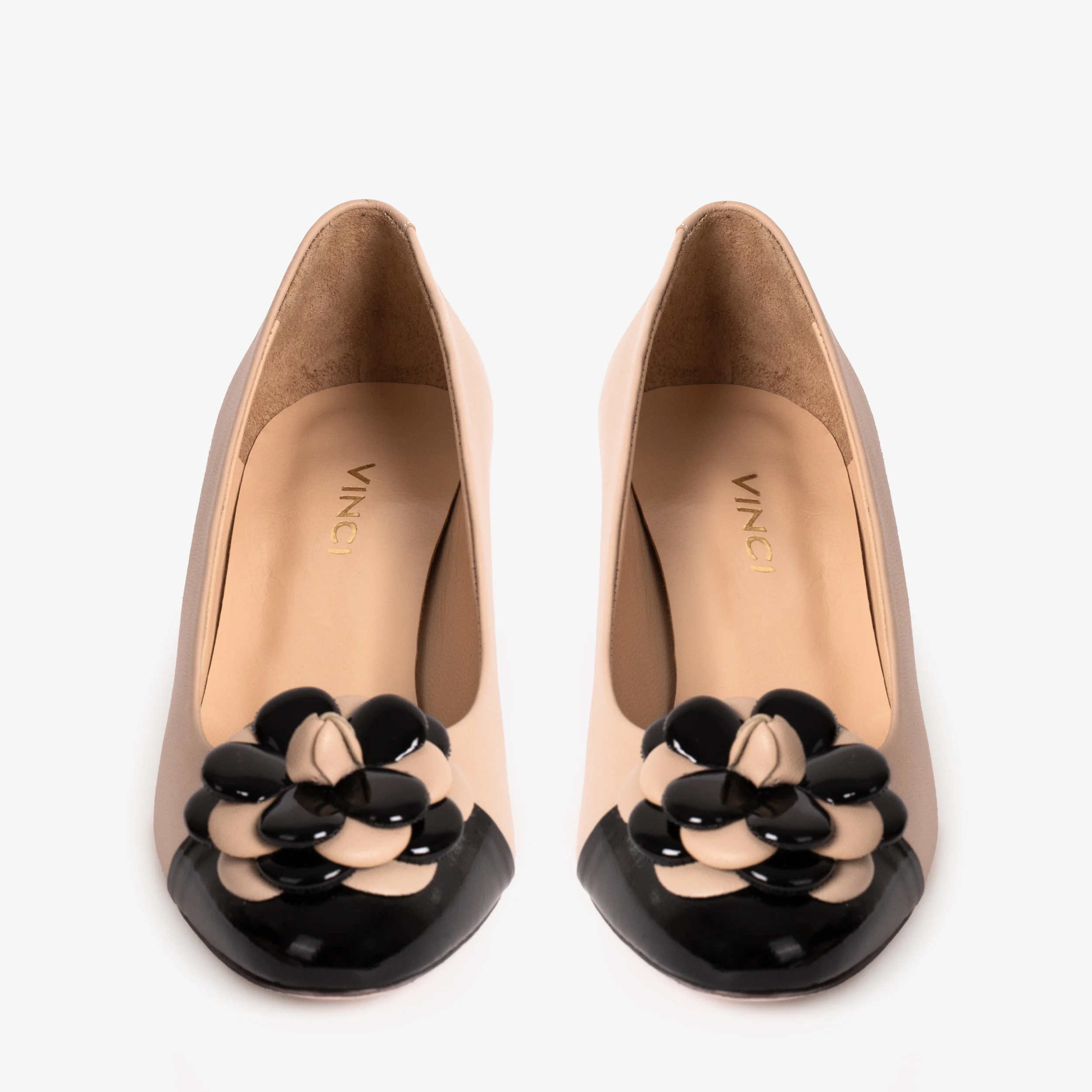 The Diva Beige Leather Cap Toe Block Heel Pump Women Shoe - Image 6