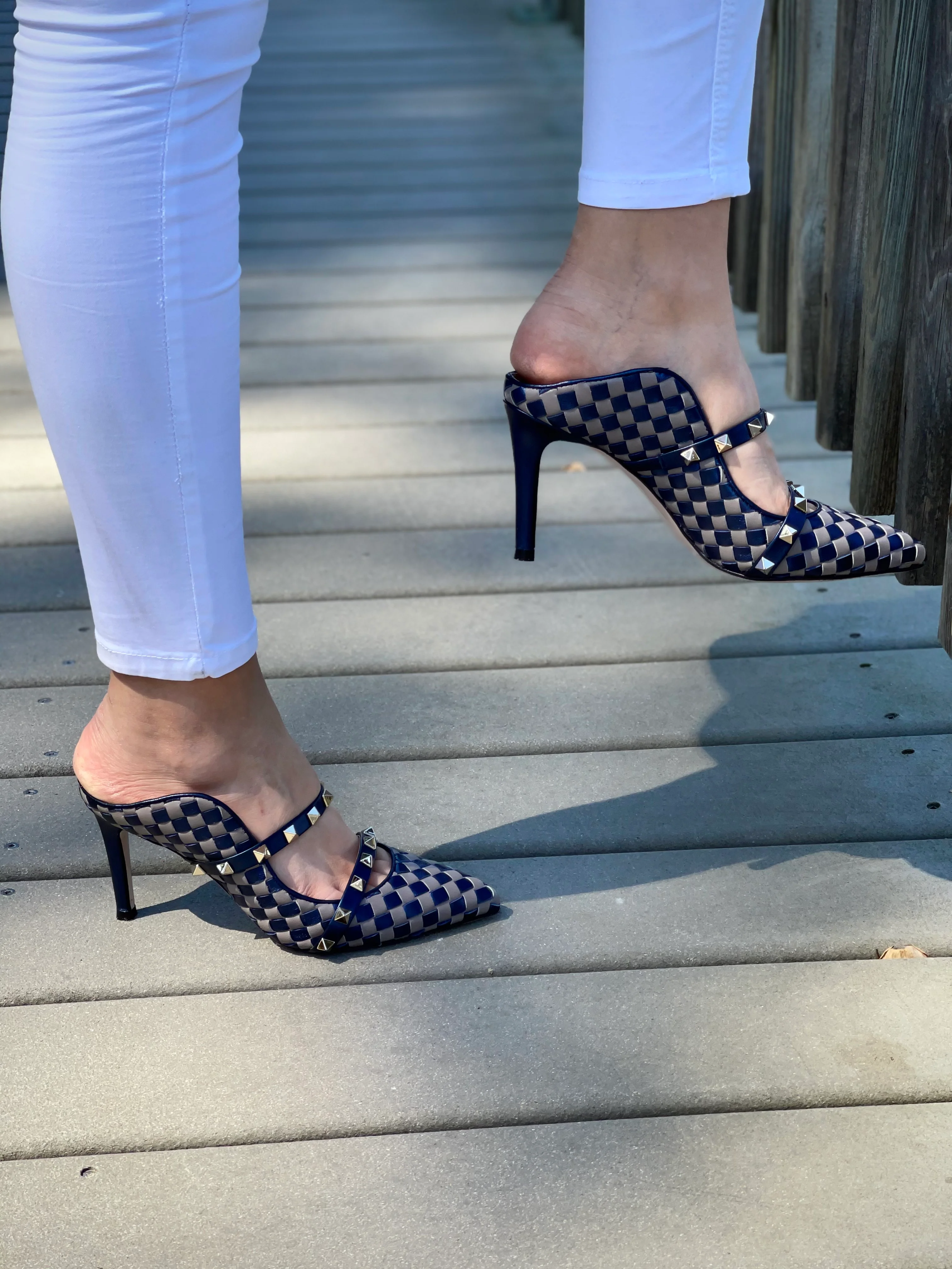 The Dosso Navy Blue Handwoven Pointy Toe Leather Women Sandal - Image 15