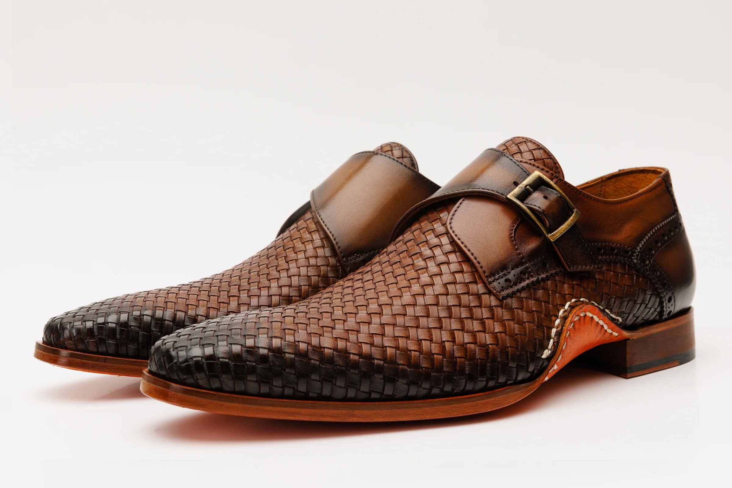 The Rolls Woven Tan Leather Single Monk Strap Handmade Men Shoe - Image 2