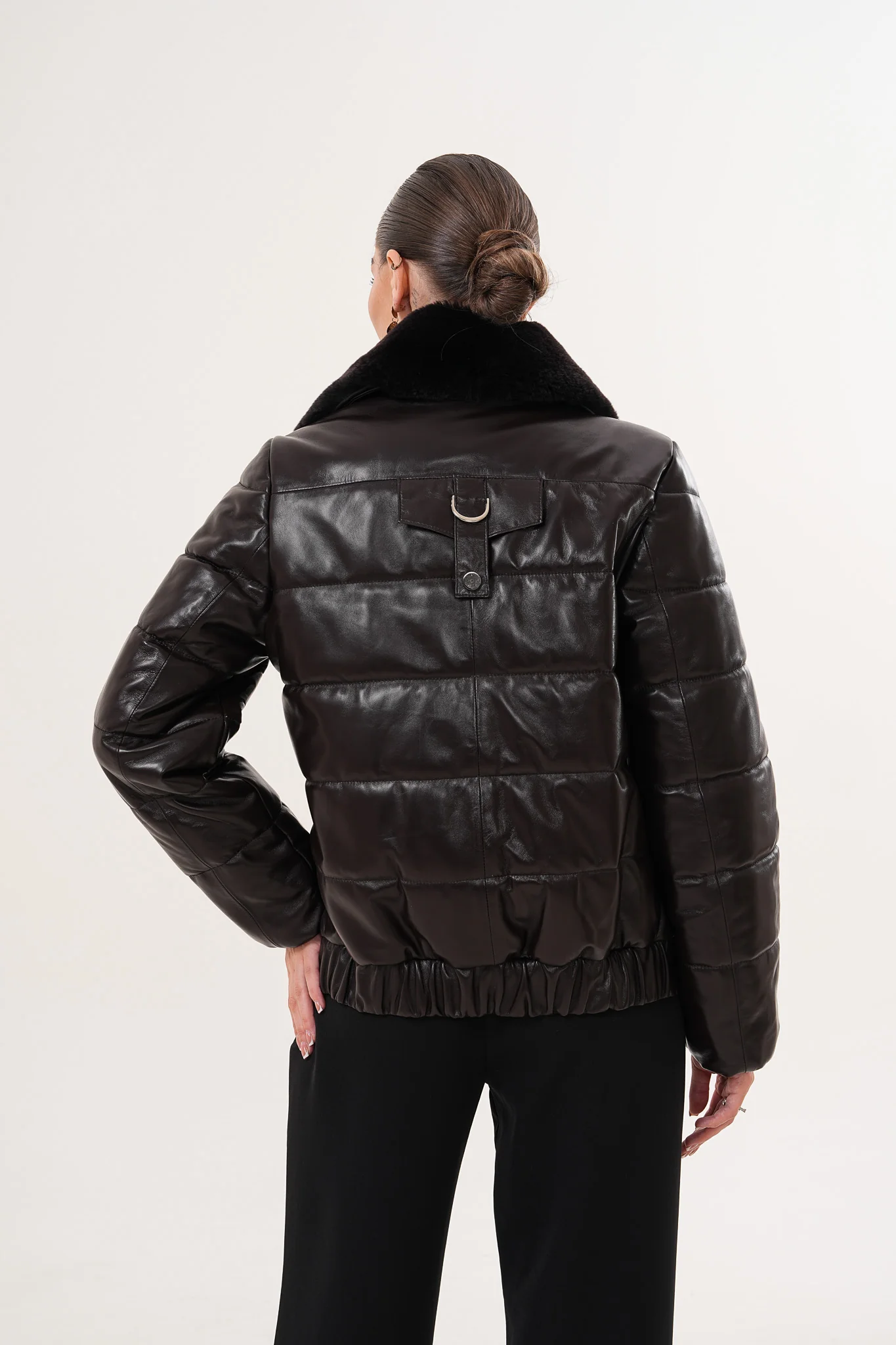 The Elvaris Dark Chocolate Leather Women Jacket with Fur Collar - Image 3